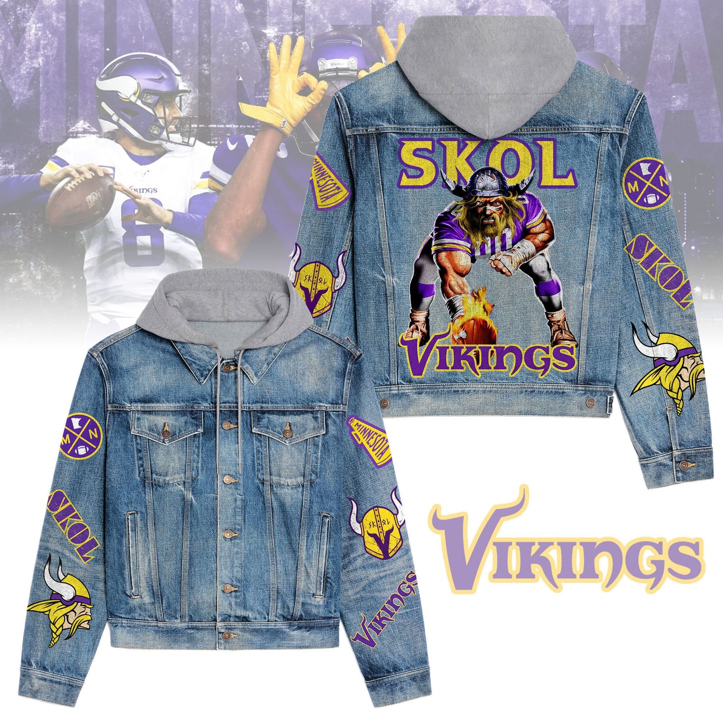 Minnesota Vikings   Premium Hooded Denim Jacket New Collection AZBTHDJ000192