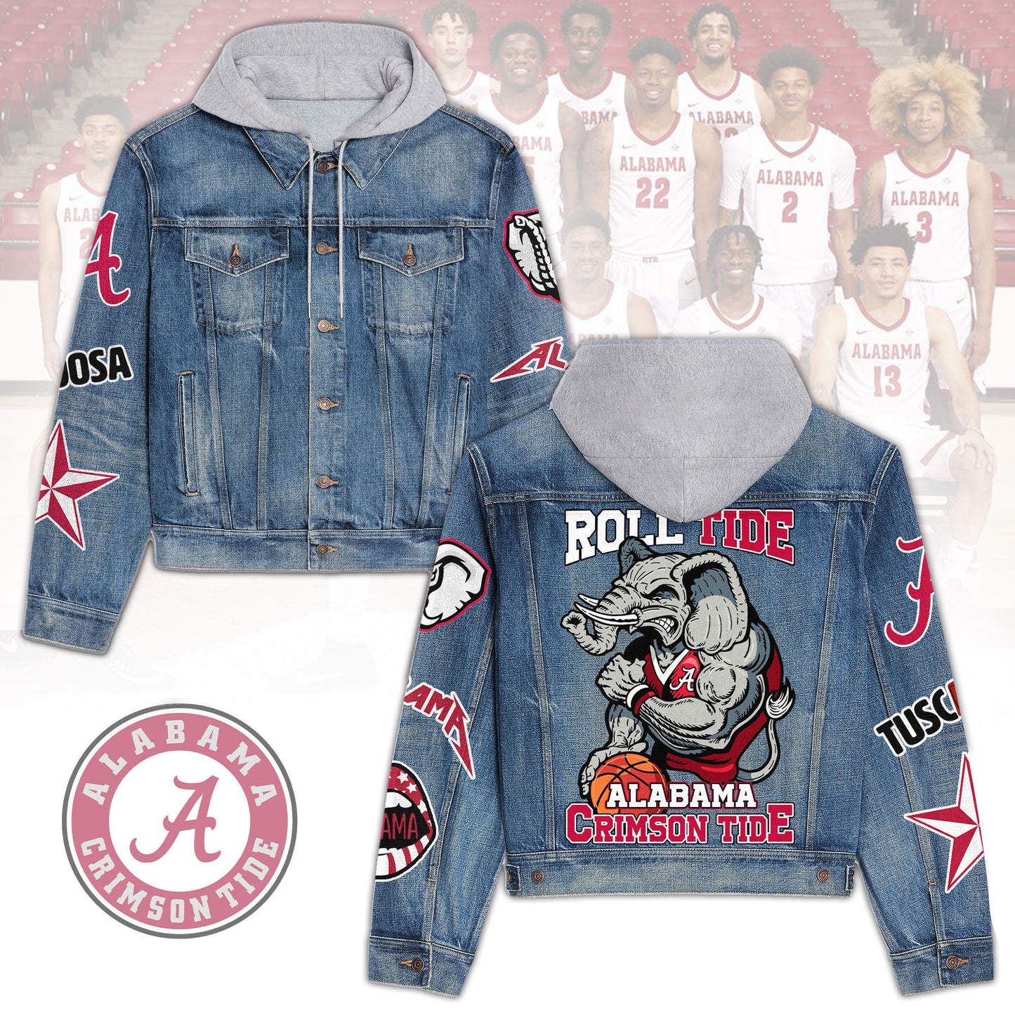 Abama Crimson Tide Premium Hooded Denim Jacket New Collection AZBTHDJ000423