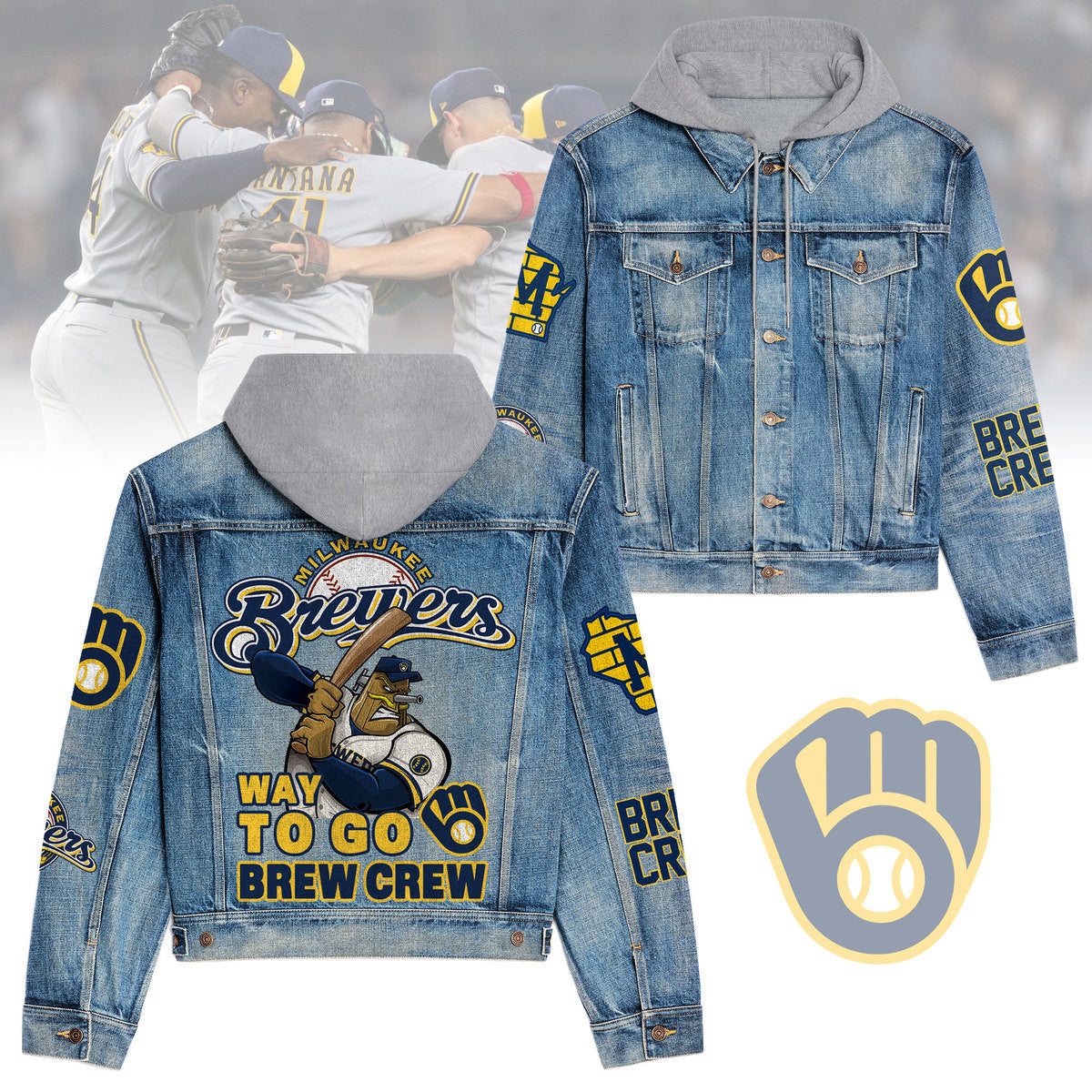 Milwaukee Brewers Premium Hooded Denim Jacket New Collection AZBTHDJ000622