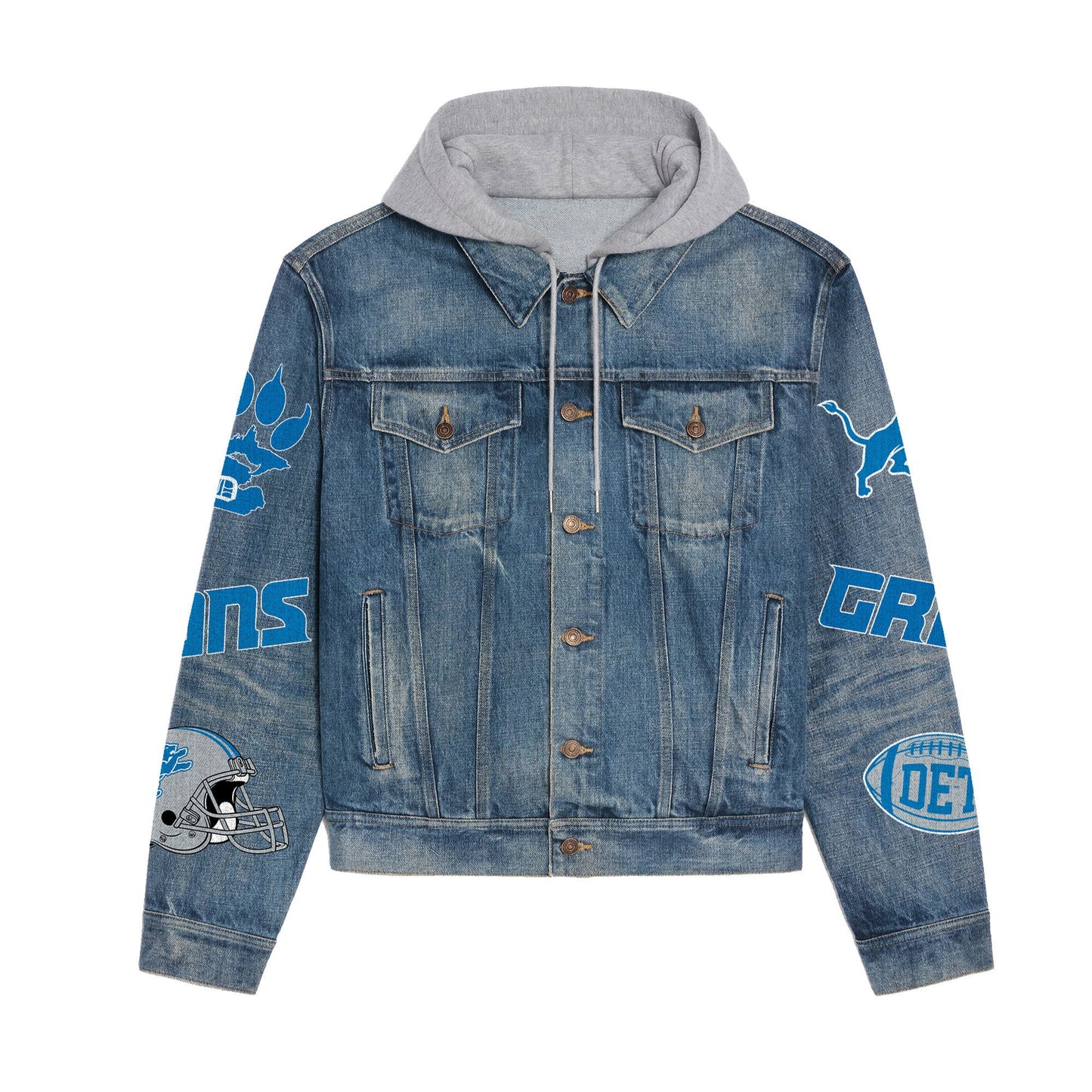 Detroit Lions   Premium Hooded Denim Jacket New Collection AZBTHDJ000196