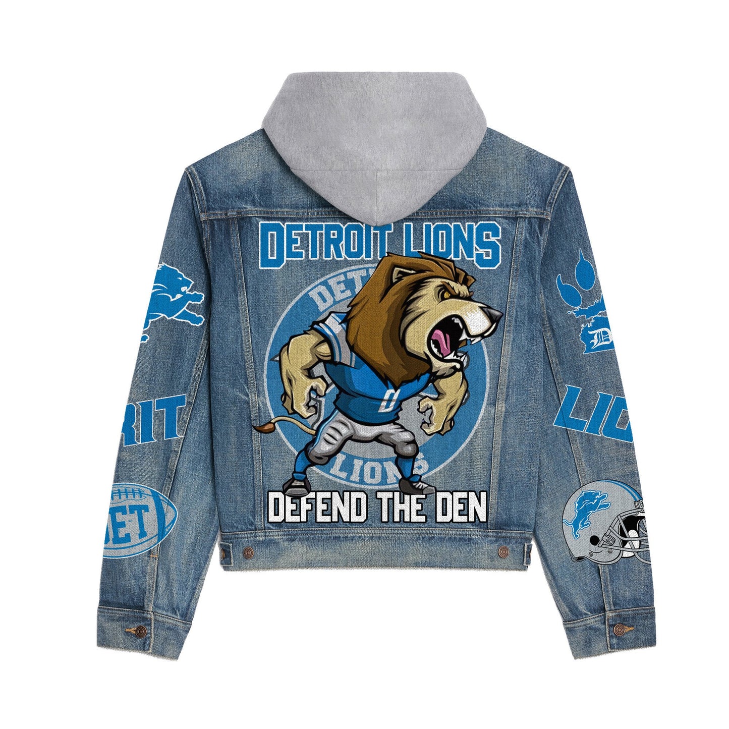 Detroit Lions   Premium Hooded Denim Jacket New Collection AZBTHDJ000196