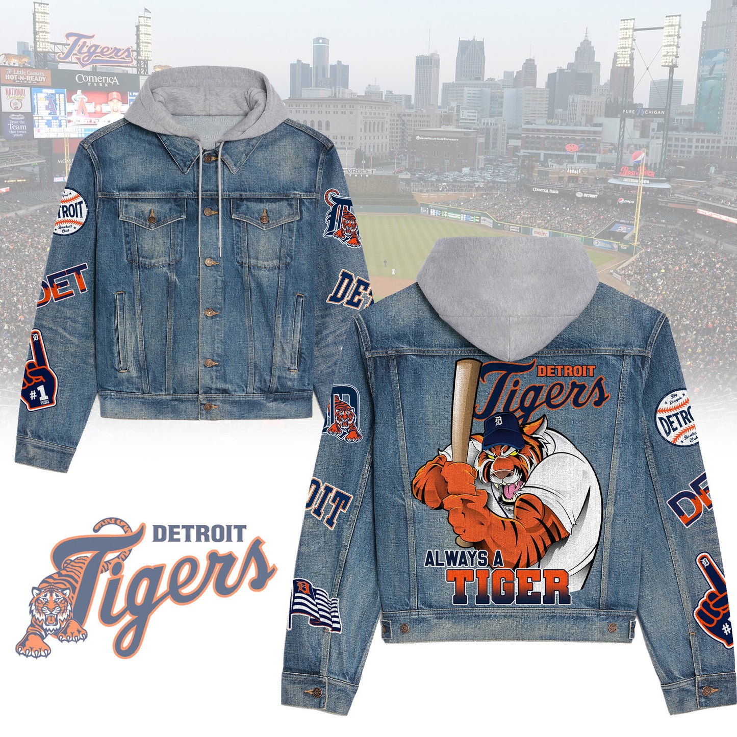 Detroit Tigers Premium Hooded Denim Jacket New Collection AZBTHDJ000585