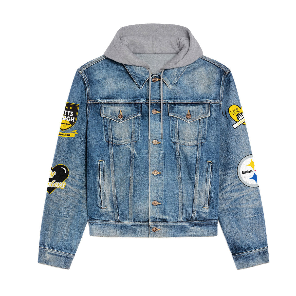Pittsburgh Steelers Premium Hooded Denim Jacket New Collection AZBTHDJ000202