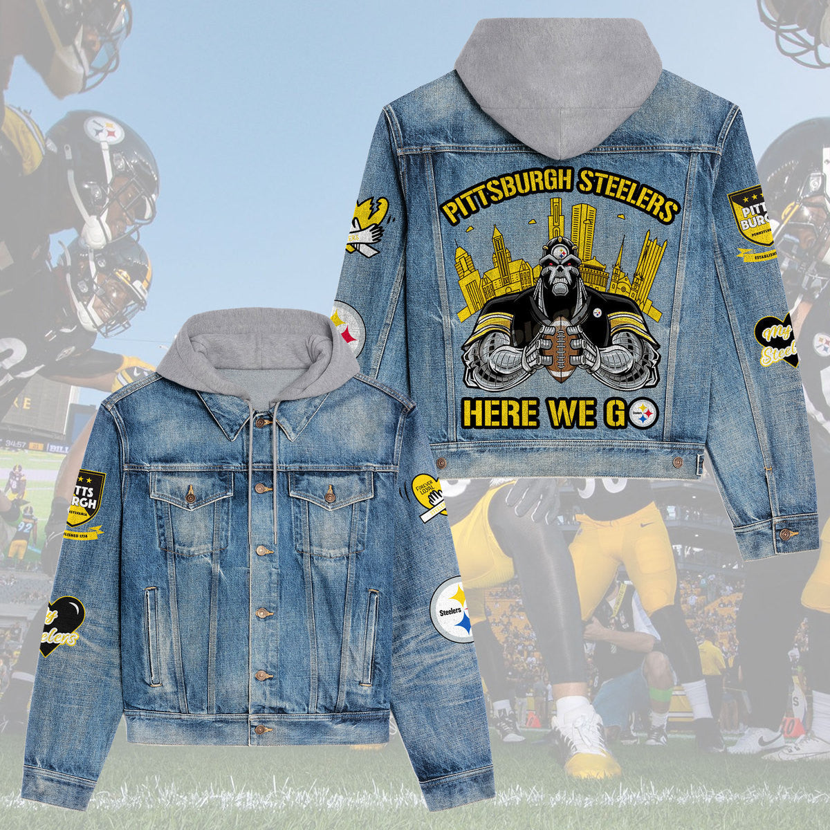 Pittsburgh Steelers Premium Hooded Denim Jacket New Collection AZBTHDJ000202