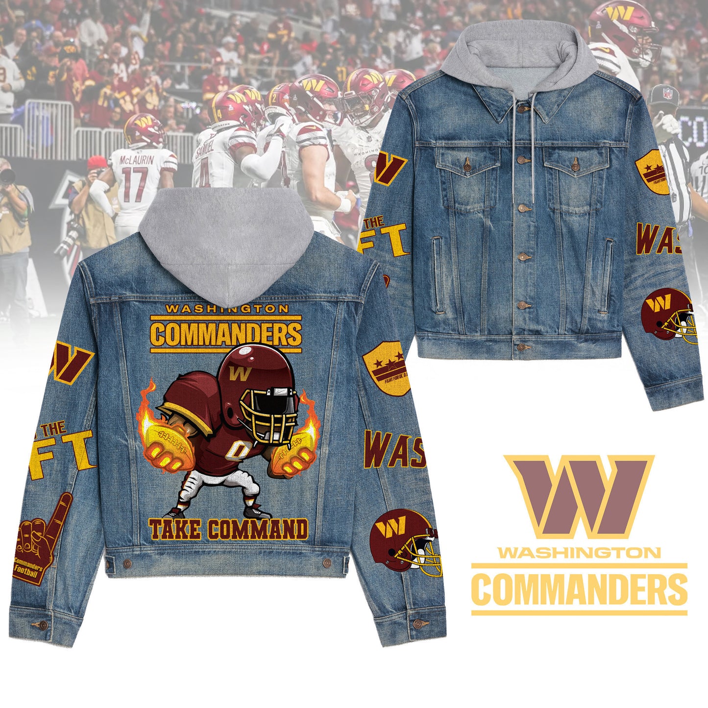 Washington Commanders   Premium Hooded Denim Jacket New Collection AZBTHDJ000205