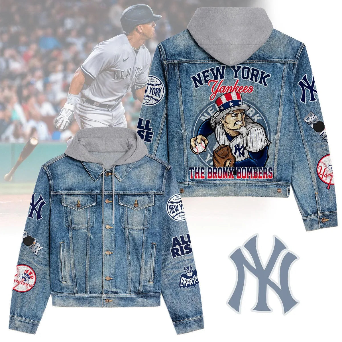 New York Yankees Premium Hooded Denim Jacket New Collection AZBTHDJ000586