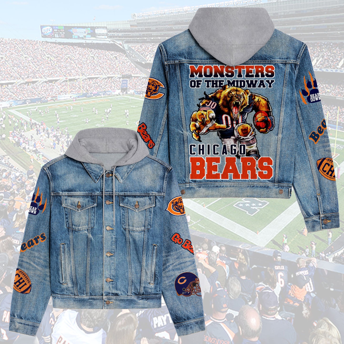 Chicago Bears  Premium Hooded Denim Jacket New Collection AZBTHDJ000208