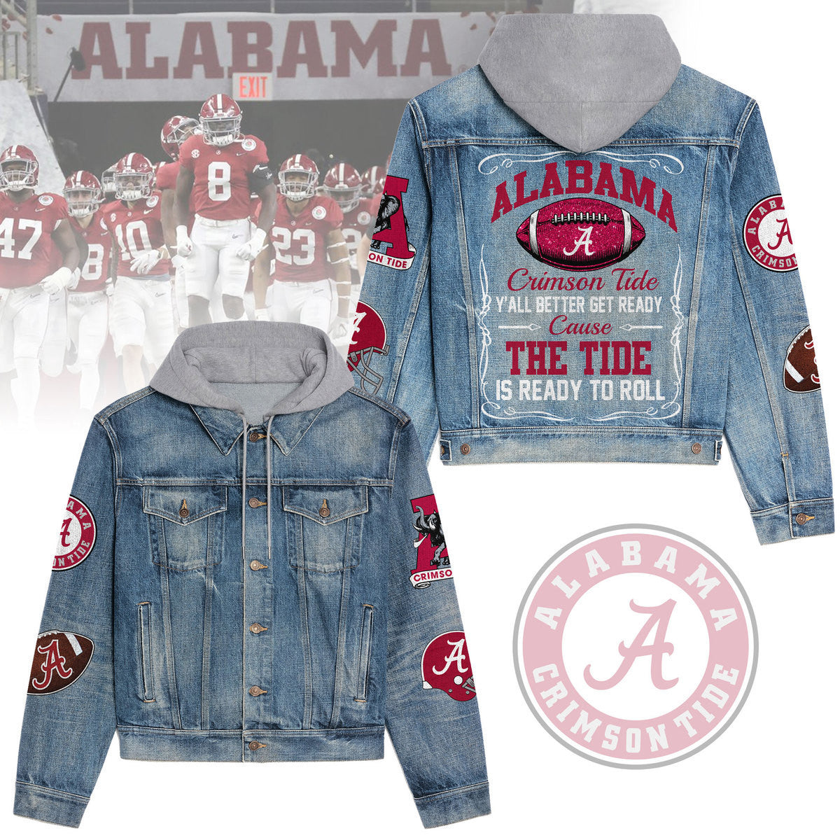 Abama Crimson Tide Premium Hooded Denim Jacket New Collection AZBTHDJ000431