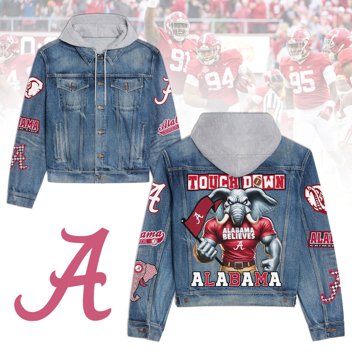 Abama Crimson Tide Premium Hooded Denim Jacket New Collection AZBTHDJ000397
