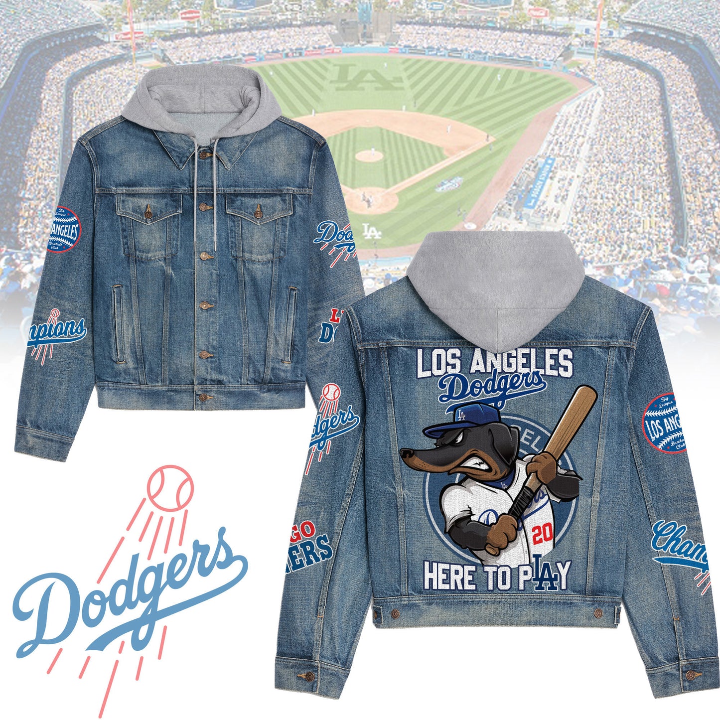 Los Angeles Dodgers Premium Hooded Denim Jacket New Collection AZBTHDJ000549