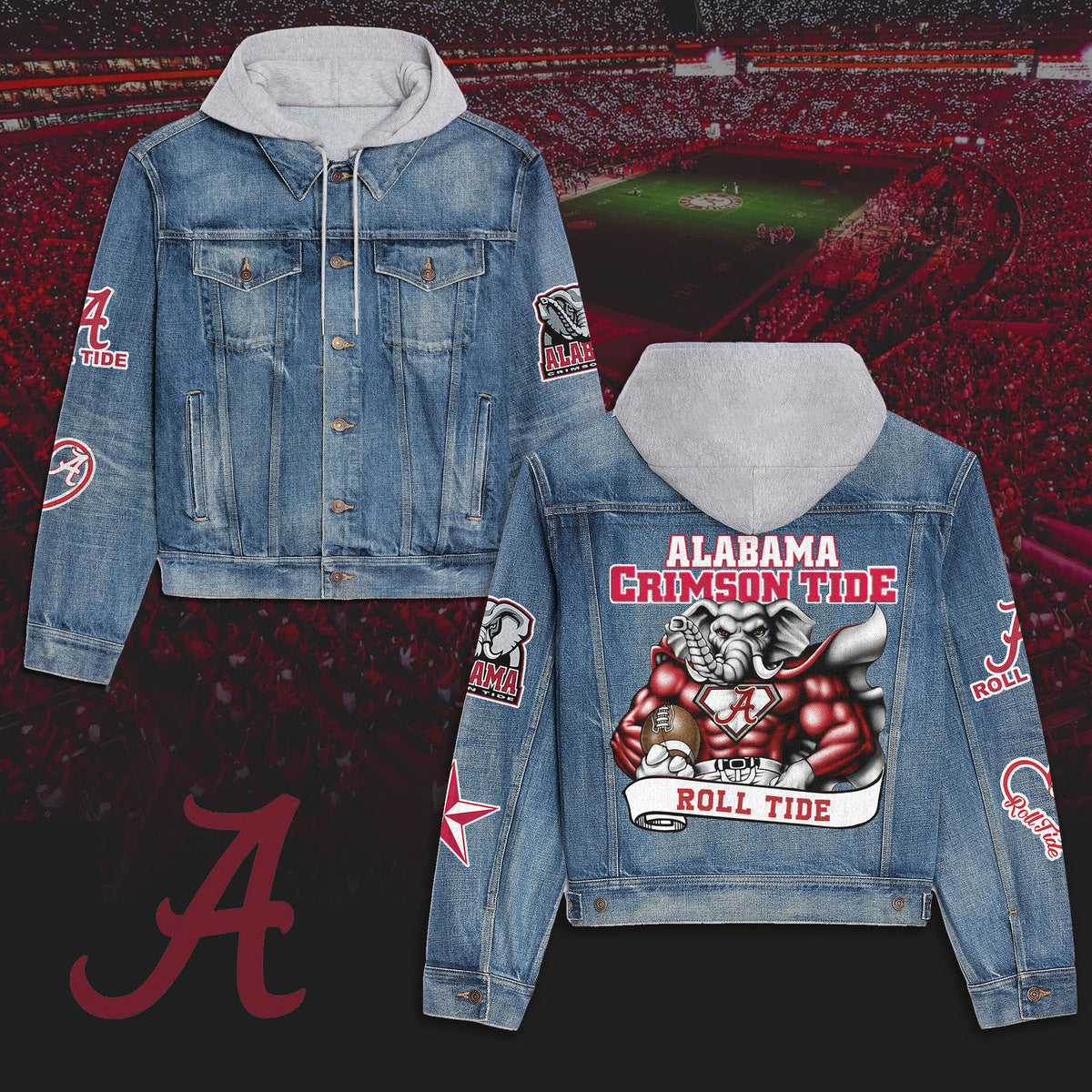 Abama Crimson Tide Premium Hooded Denim Jacket New Collection AZBTHDJ000400