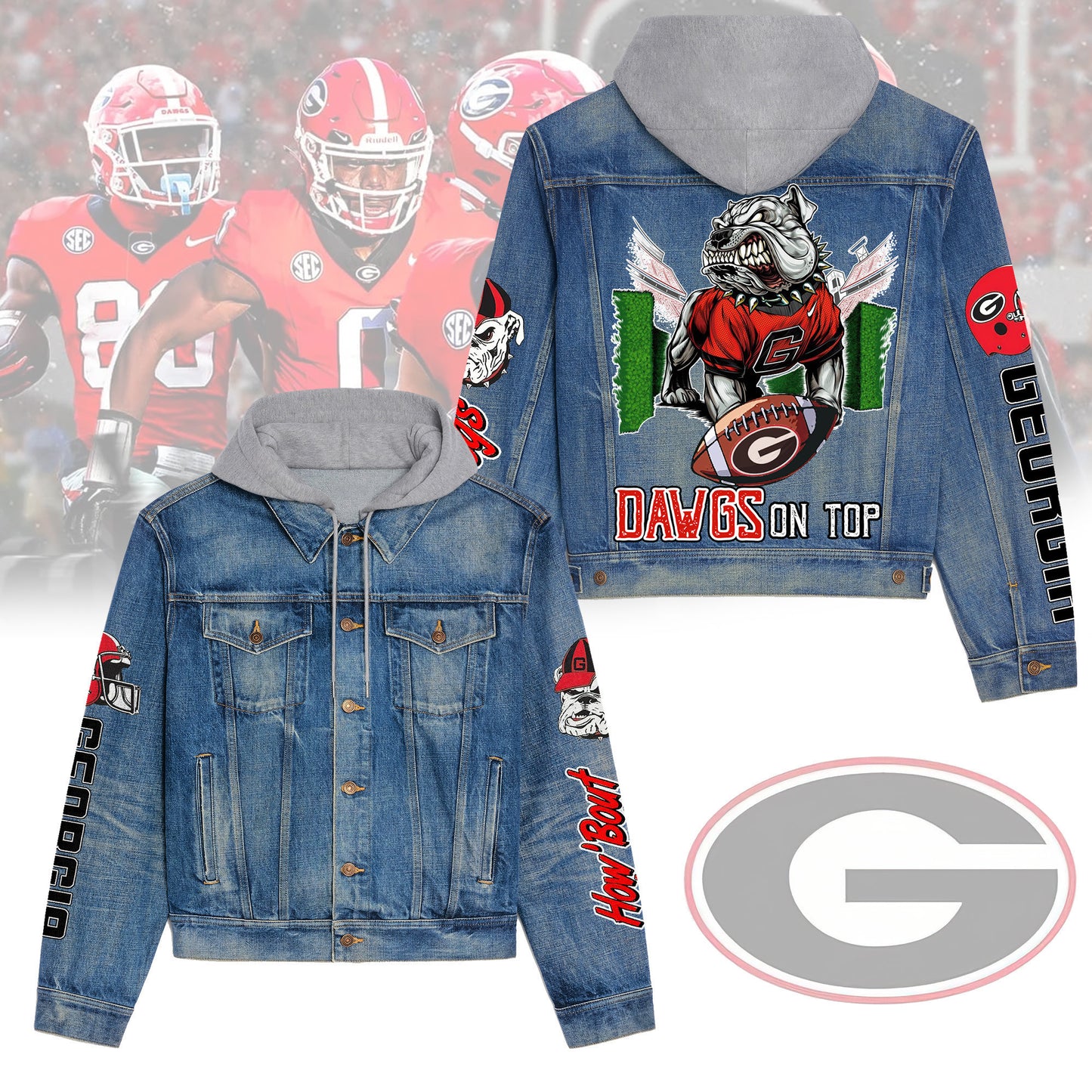 Georgia Bulldogs Premium Hooded Denim Jacket New Collection AZBTHDJ000401