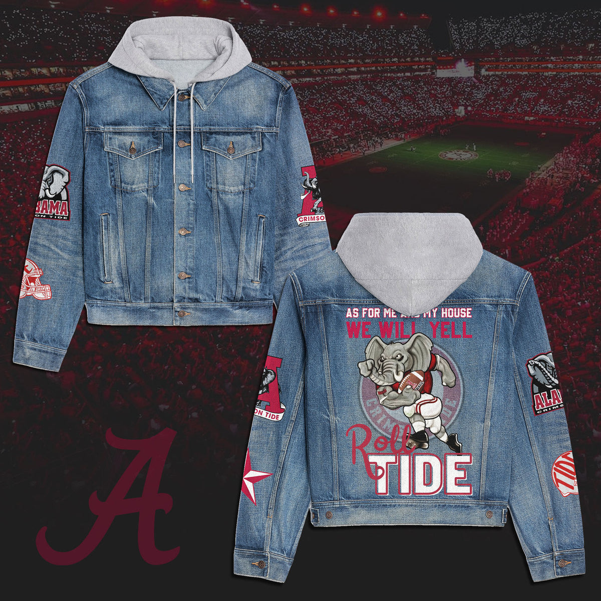 Abama Crimson Tide  Premium Hooded Denim Jacket New Collection AZBTHDJ000402