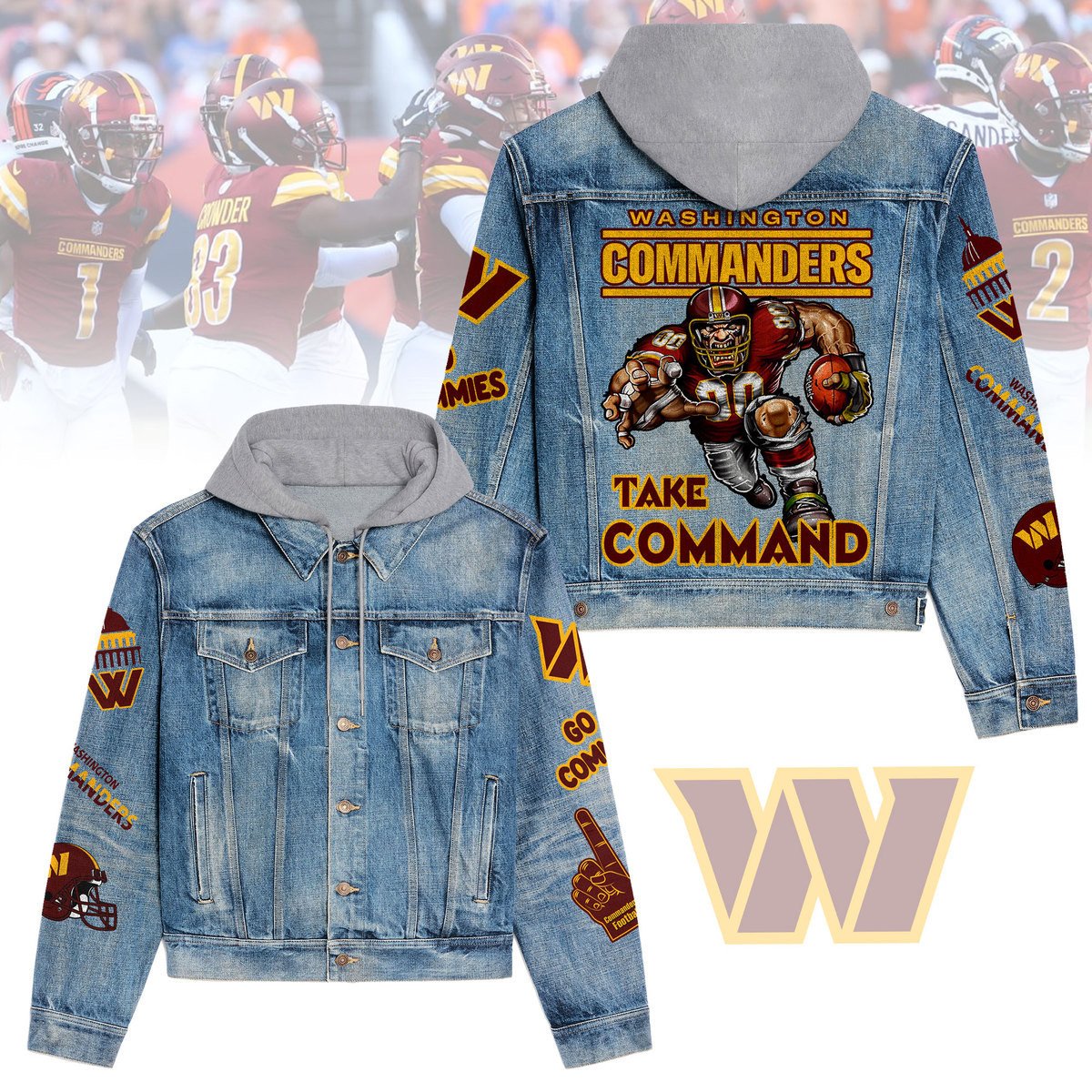 Washington Commanders  Premium Hooded Denim Jacket New Collection AZBTHDJ000174