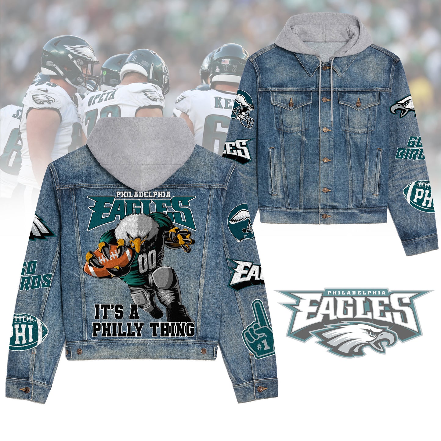 Philadelphia Eagles  Premium Hooded Denim Jacket New Collection AZBTHDJ000175
