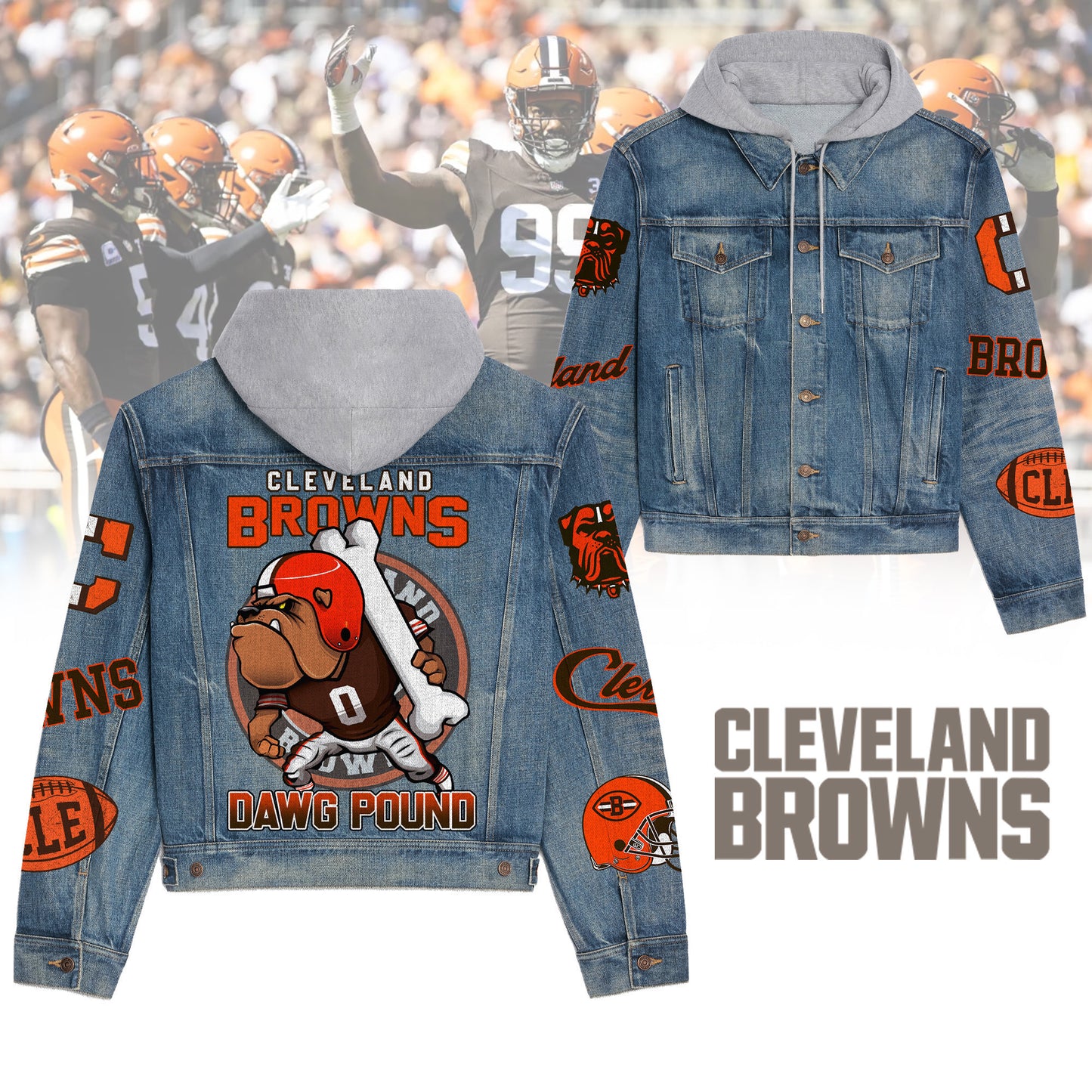 Cleveland Browns  Premium Hooded Denim Jacket New Collection AZBTHDJ000179