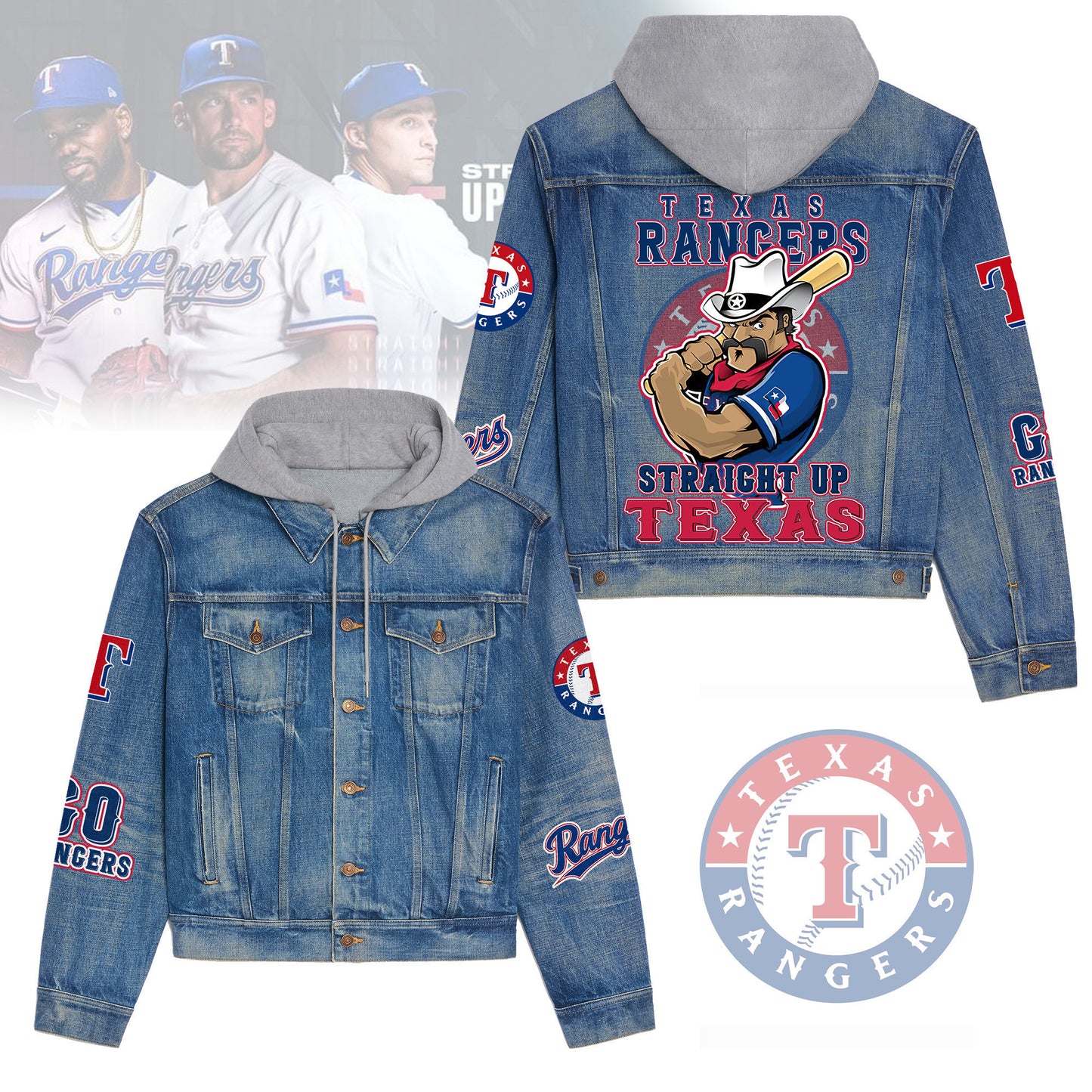 Texas RangersPremium Hooded Denim Jacket New Collection AZBTHDJ000550