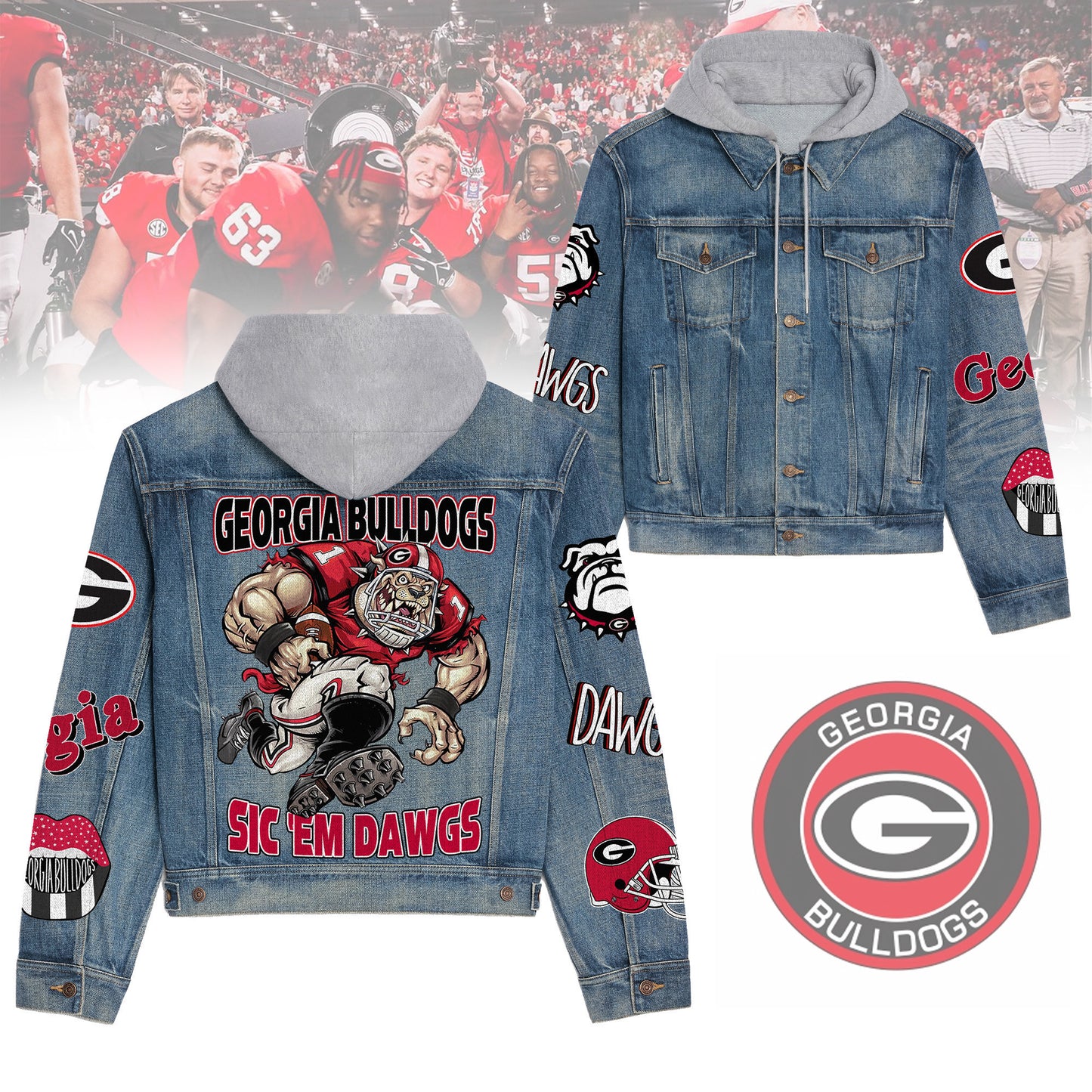 Georgia Bulldogs Premium Hooded Denim Jacket New Collection AZBTHDJ000406