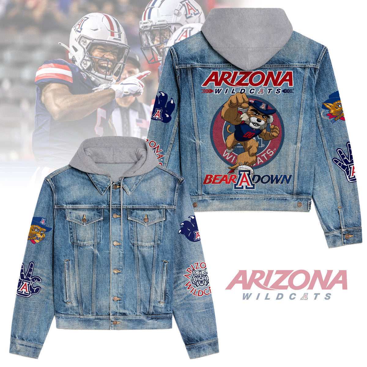 Arizona Wildcats Premium Hooded Denim Jacket New Collection AZBTHDJ000407