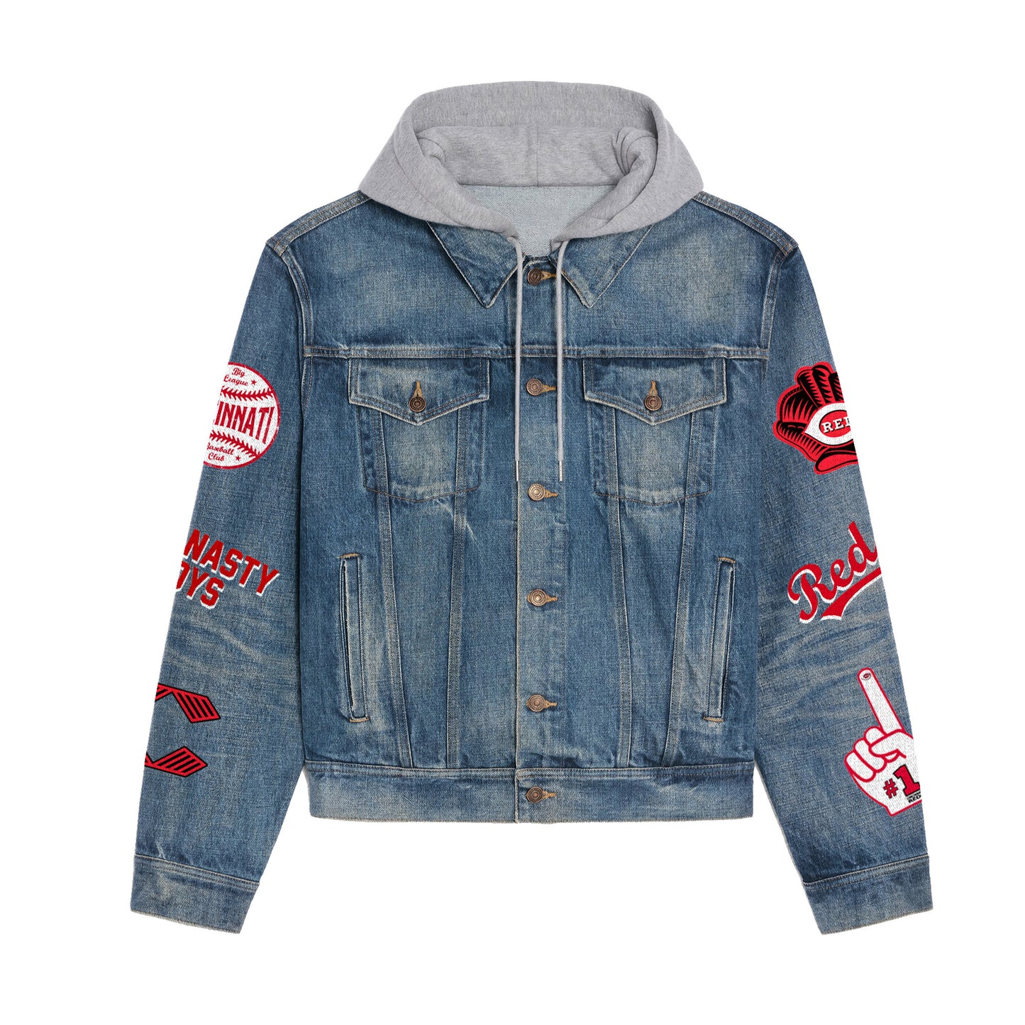 Cincinnati Reds Premium Hooded Denim Jacket New Collection AZBTHDJ000551