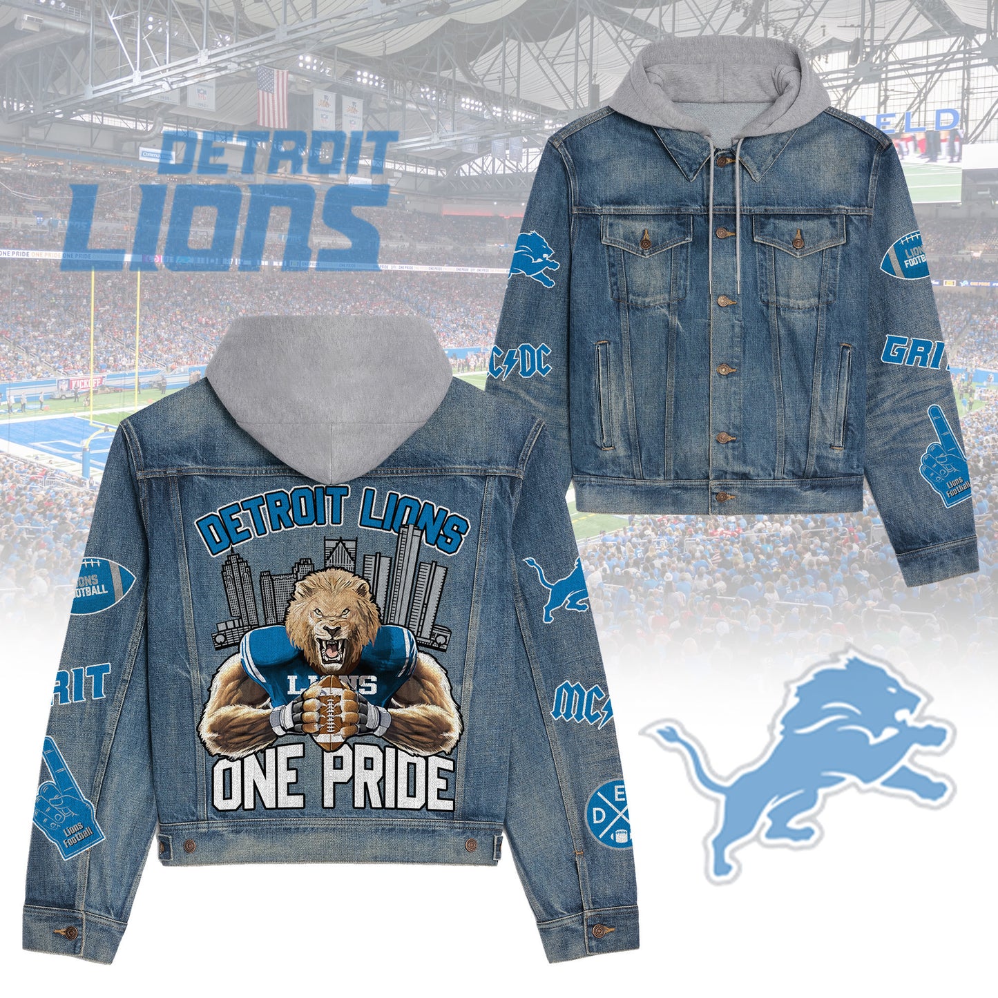 Detroit Lions  Premium Hooded Denim Jacket New Collection AZBTHDJ000184
