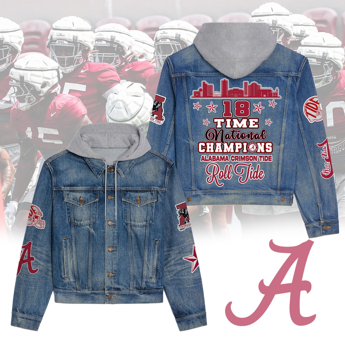Abama Crimson Tide  Premium Hooded Denim Jacket New Collection AZBTHDJ000409