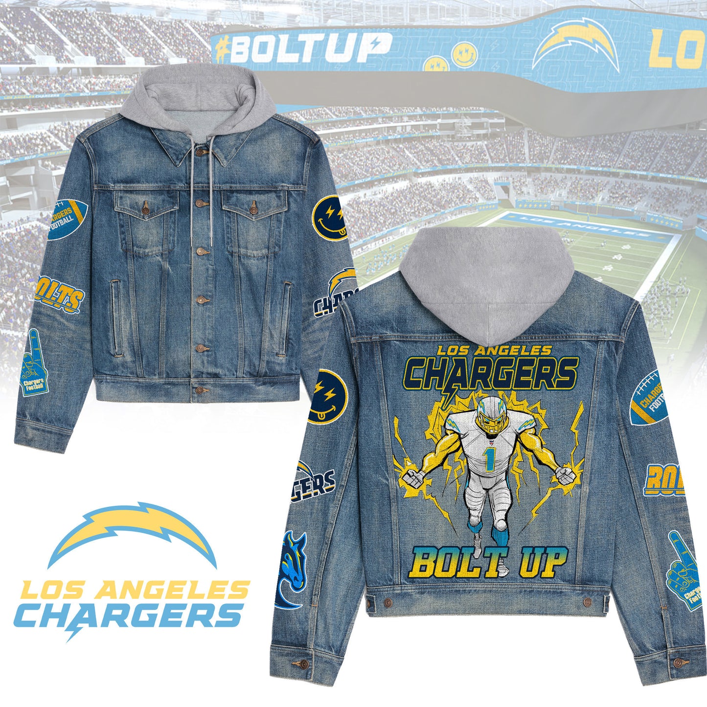 Los Angeles Chargers  Premium Hooded Denim Jacket New Collection AZBTHDJ000187
