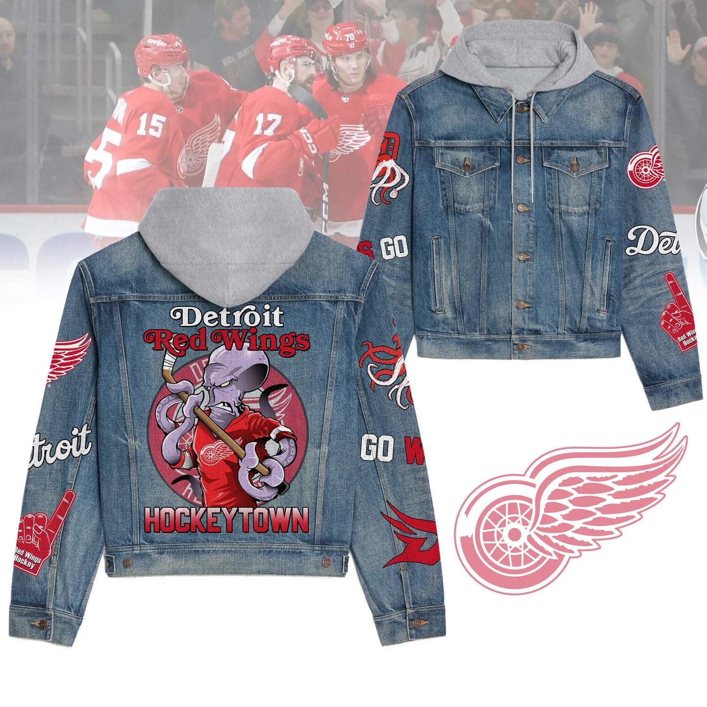 Detroit Red Wings Premium Hooded Denim Jacket New CollectionAZBTHDJ000265