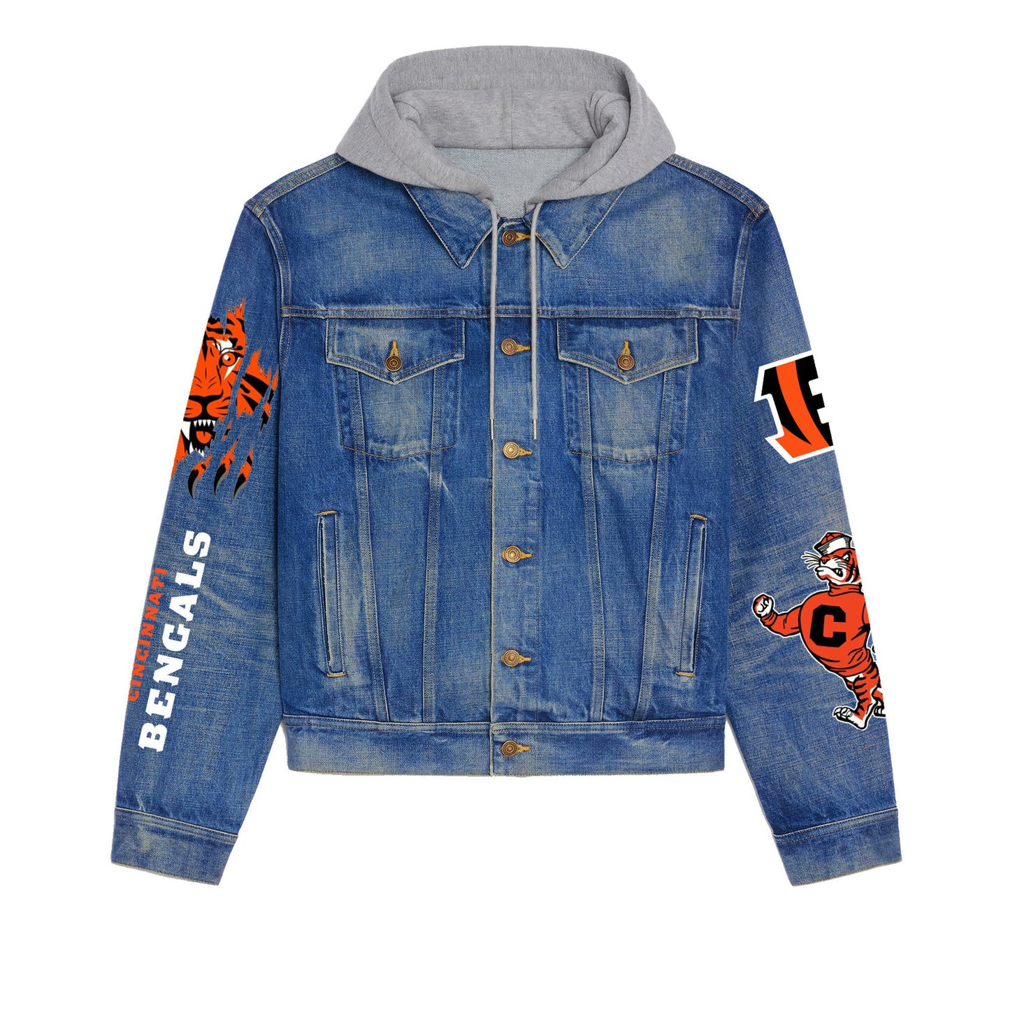 Cincinnati Bengals   Premium Hooded Denim Jacket New Collection AZBTHDJ000188
