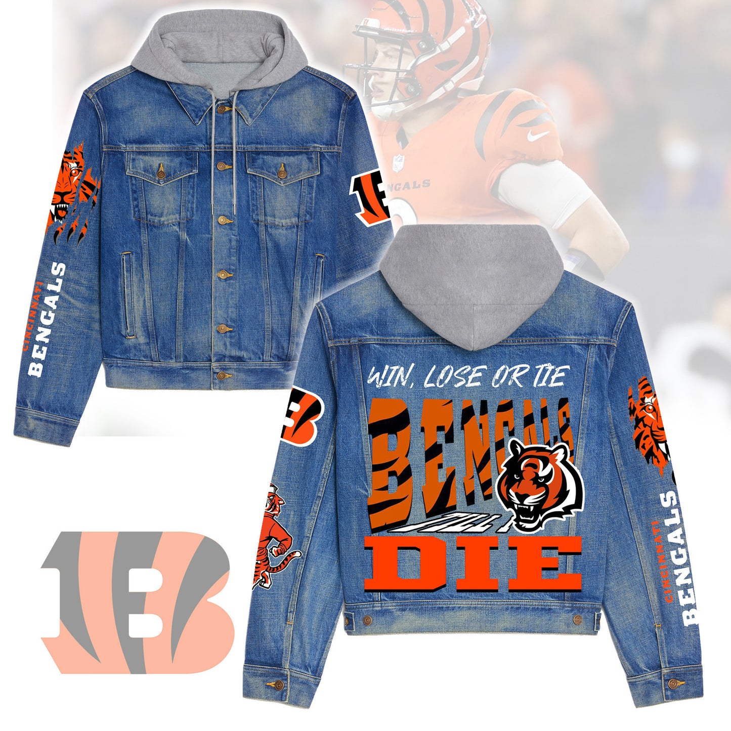 Cincinnati Bengals   Premium Hooded Denim Jacket New Collection AZBTHDJ000188