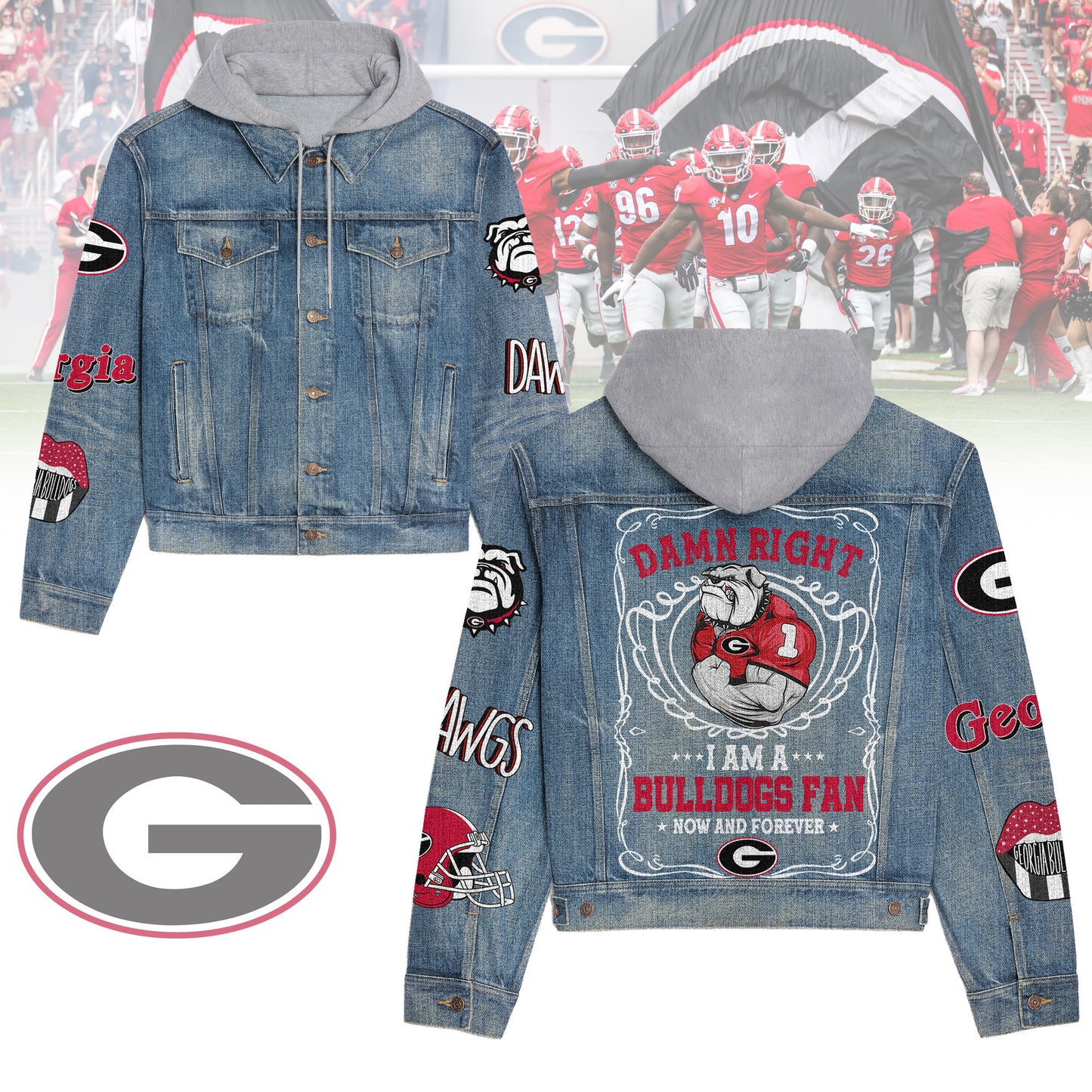Georgia Bulldogs Premium Hooded Denim Jacket New Collection AZBTHDJ000414