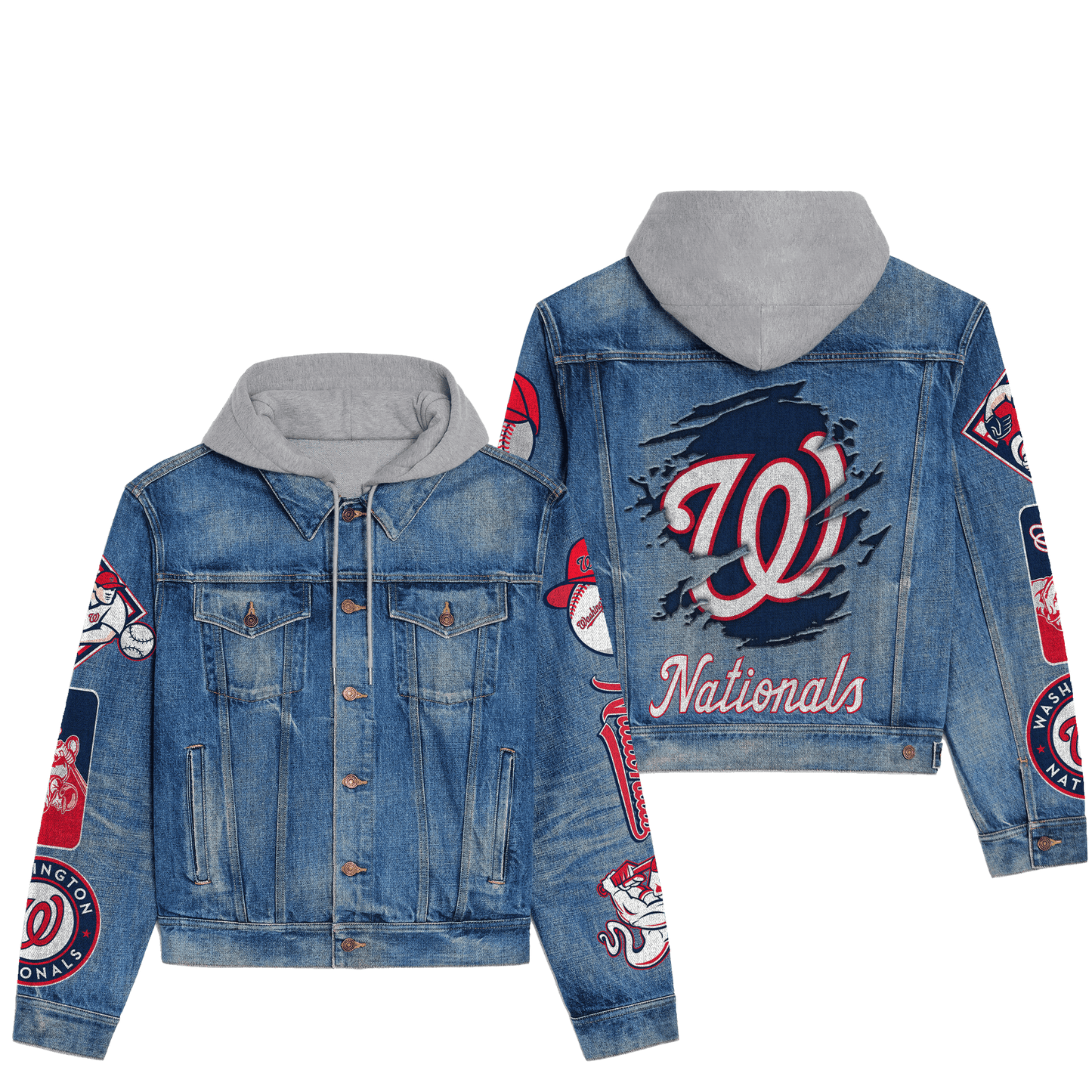 Washington Nationals Premium Hooded Denim Jacket New Collection AZBTHDJ000558