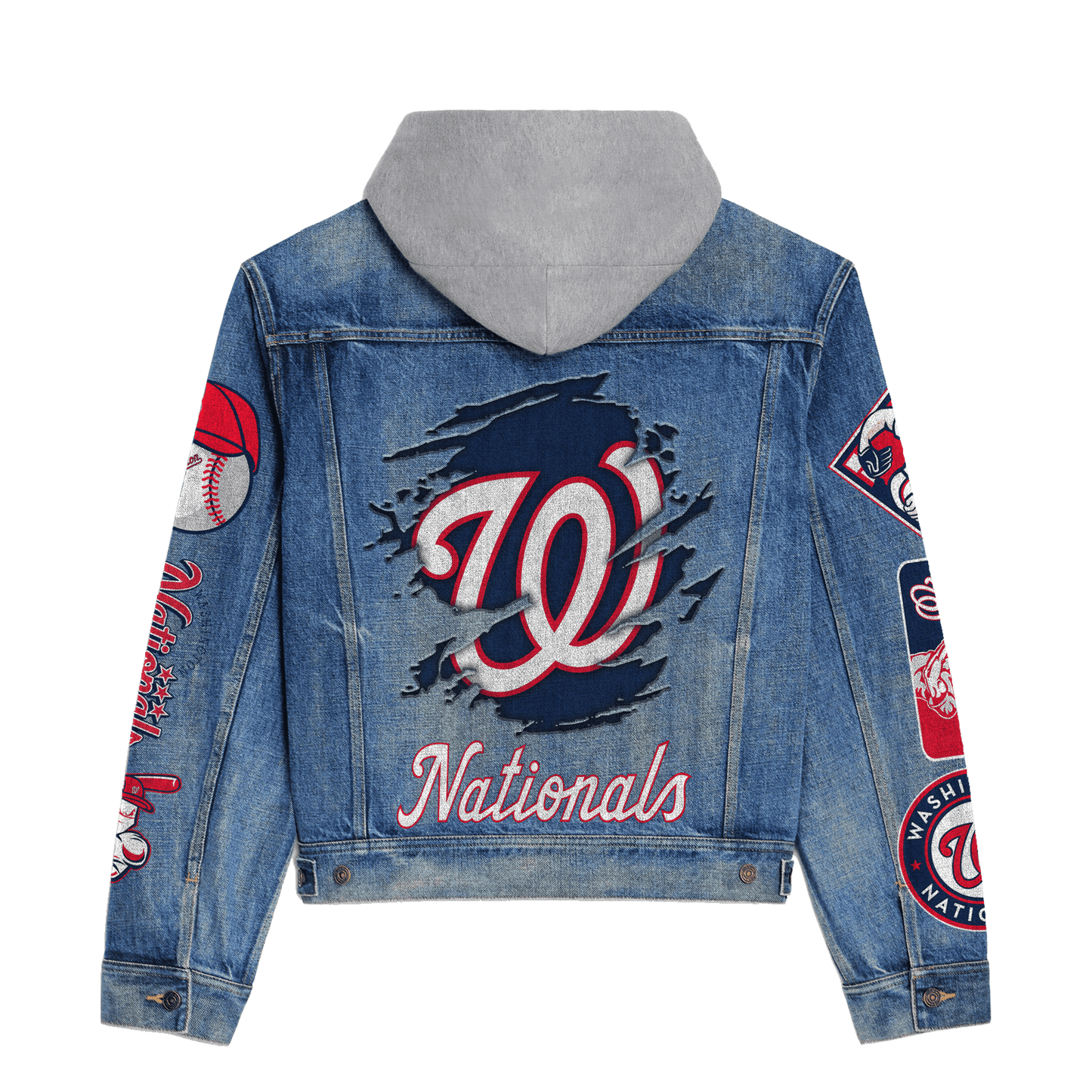 Washington Nationals Premium Hooded Denim Jacket New Collection AZBTHDJ000558
