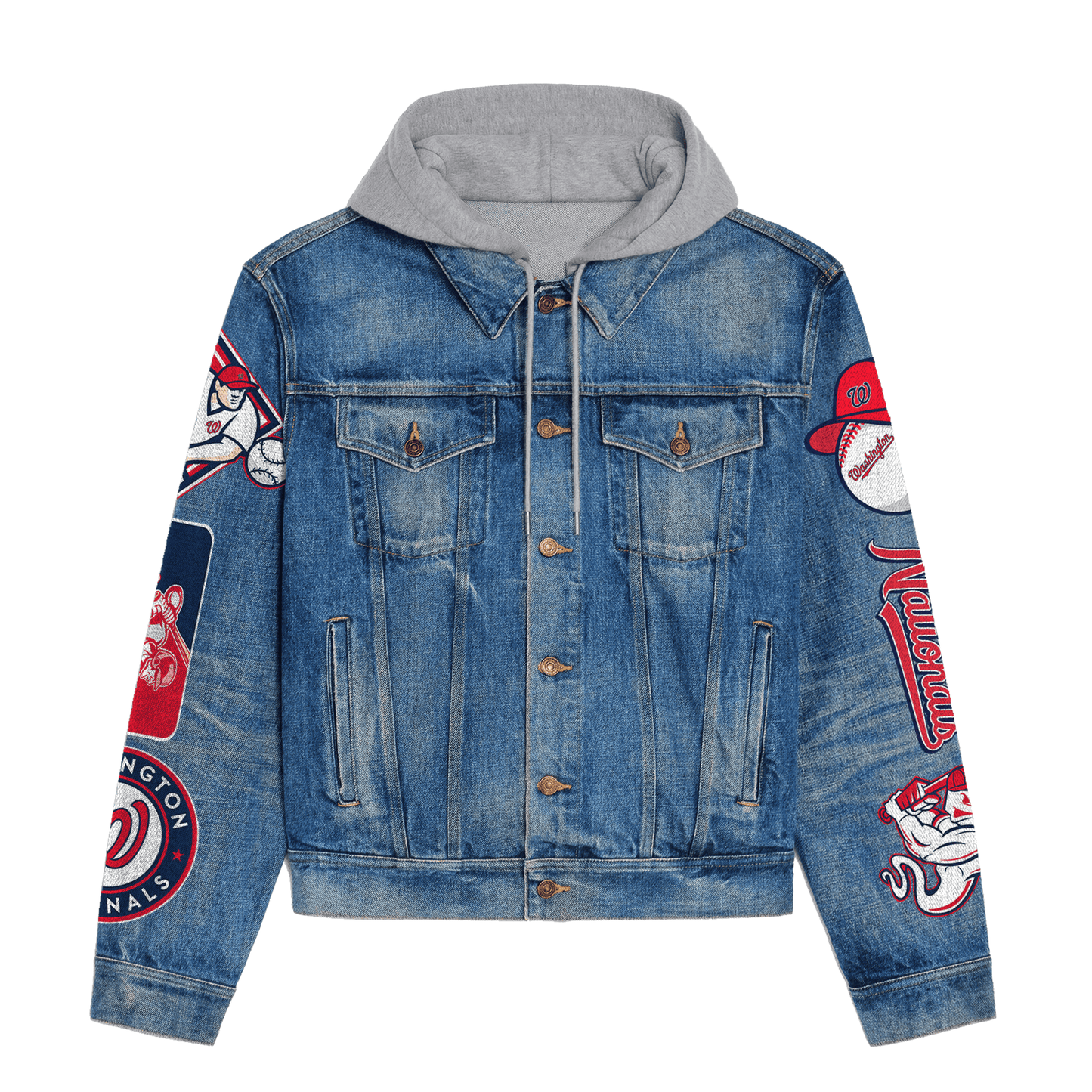Washington Nationals Premium Hooded Denim Jacket New Collection AZBTHDJ000558