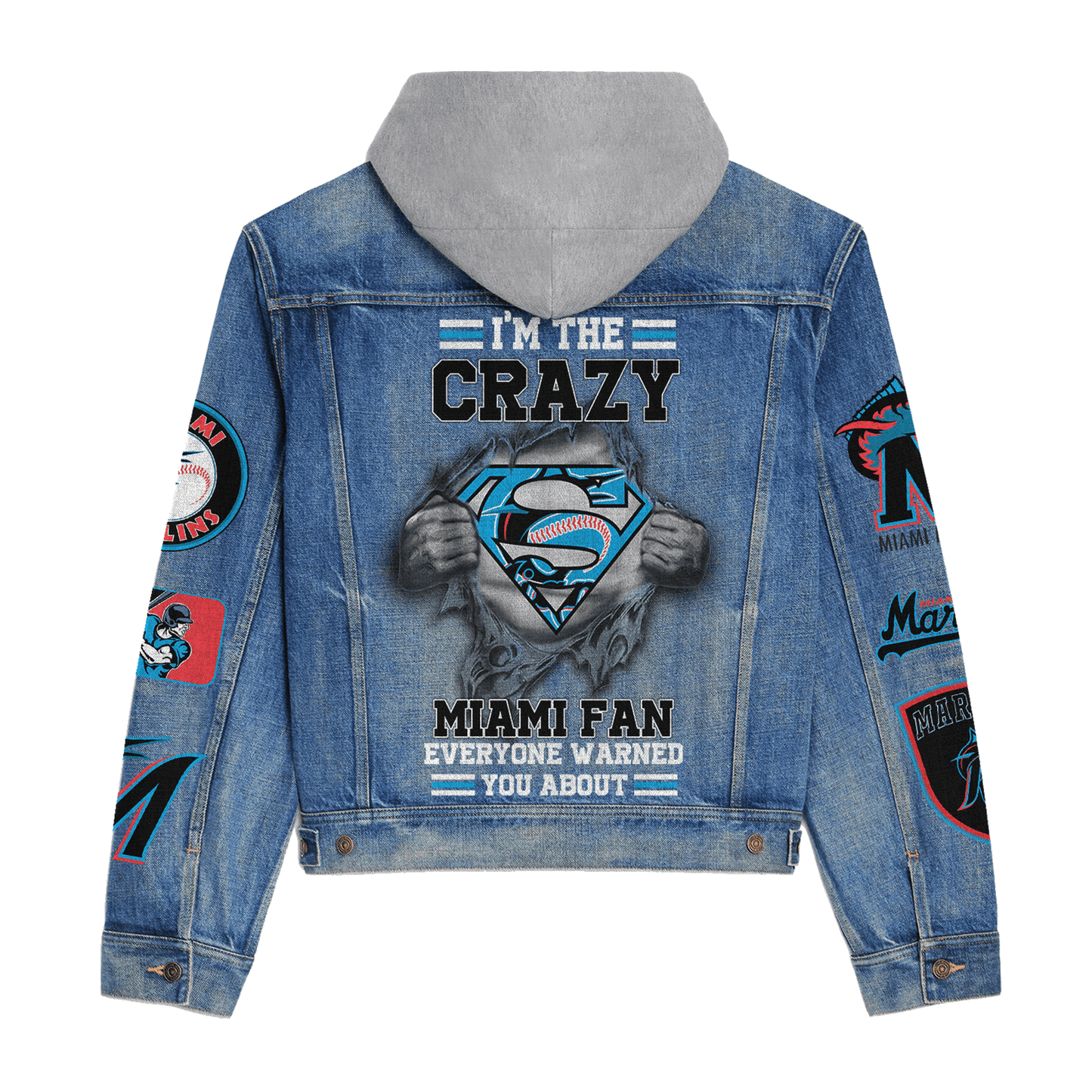 Miami Marlins Premium Hooded Denim Jacket New Collection AZBTHDJ000559