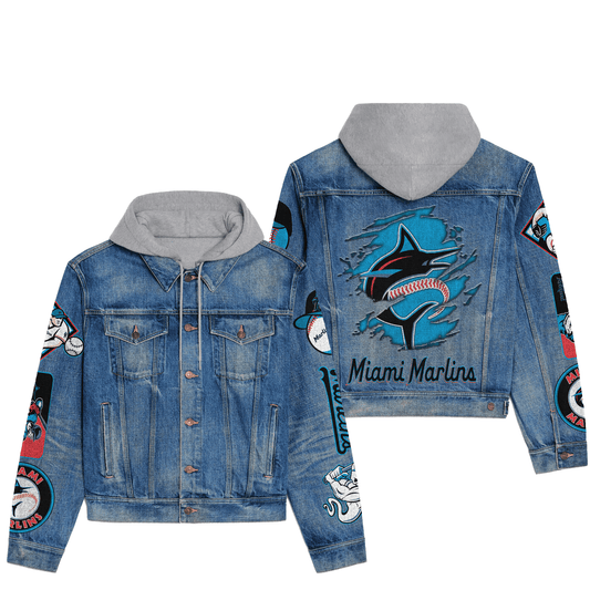 Miami Marlins Premium Hooded Denim Jacket New Collection AZBTHDJ000563