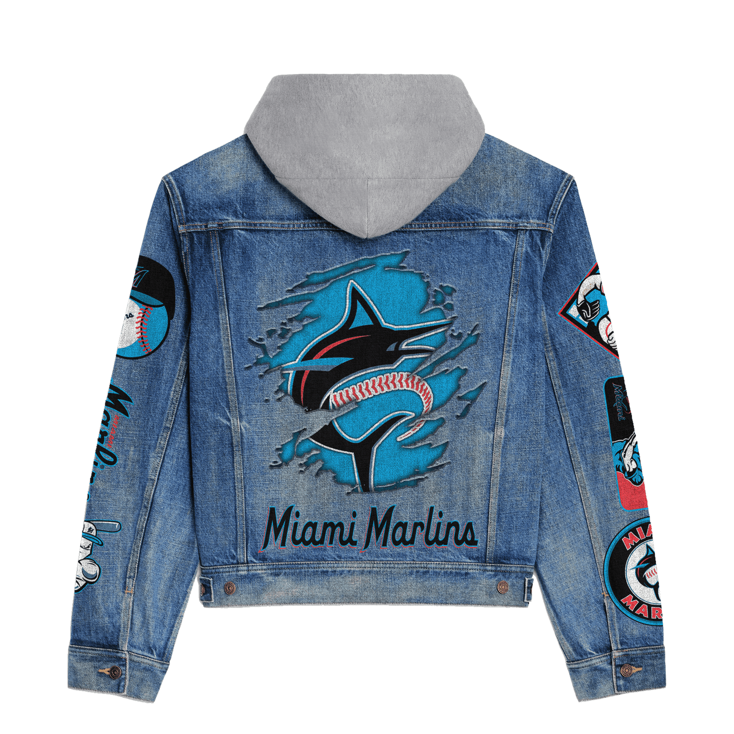 Miami Marlins Premium Hooded Denim Jacket New Collection AZBTHDJ000563