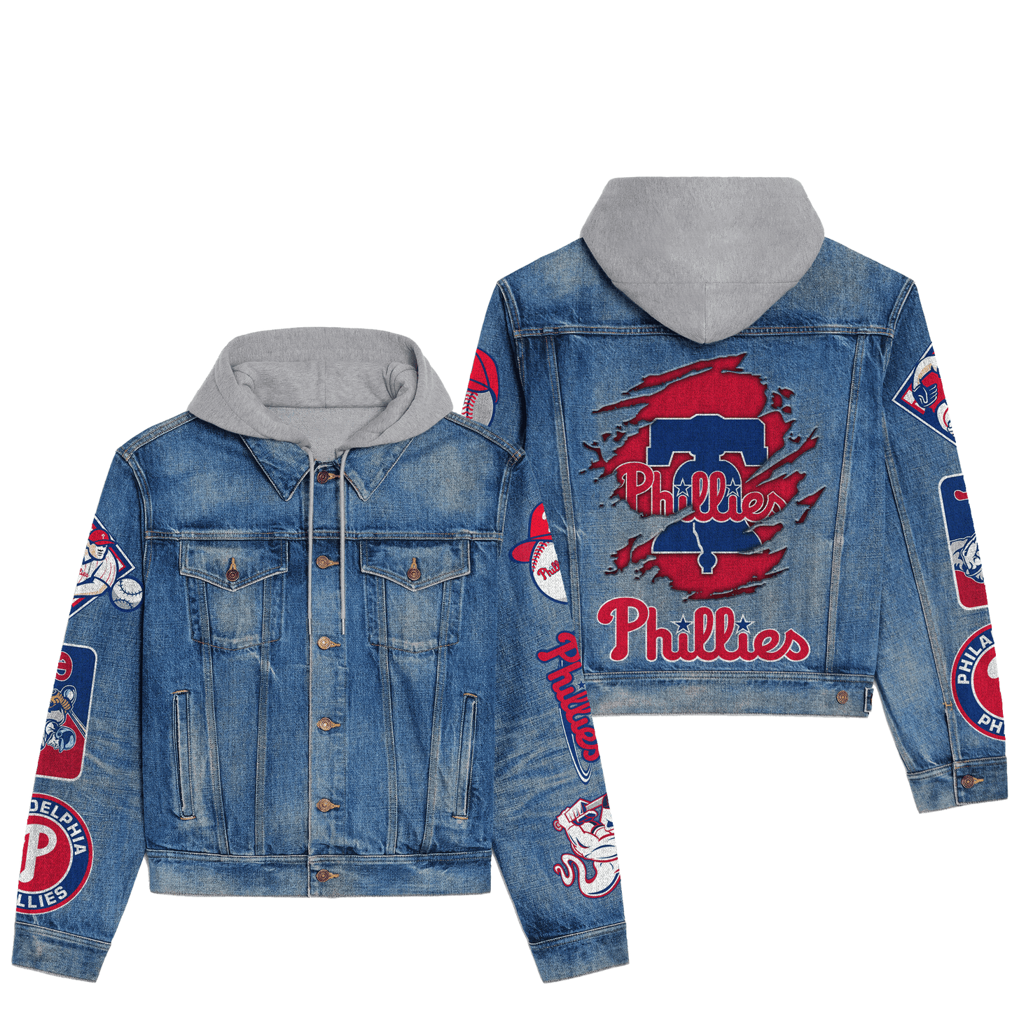 Phidelphia Phillies Premium Hooded Denim Jacket New Collection AZBTHDJ000565