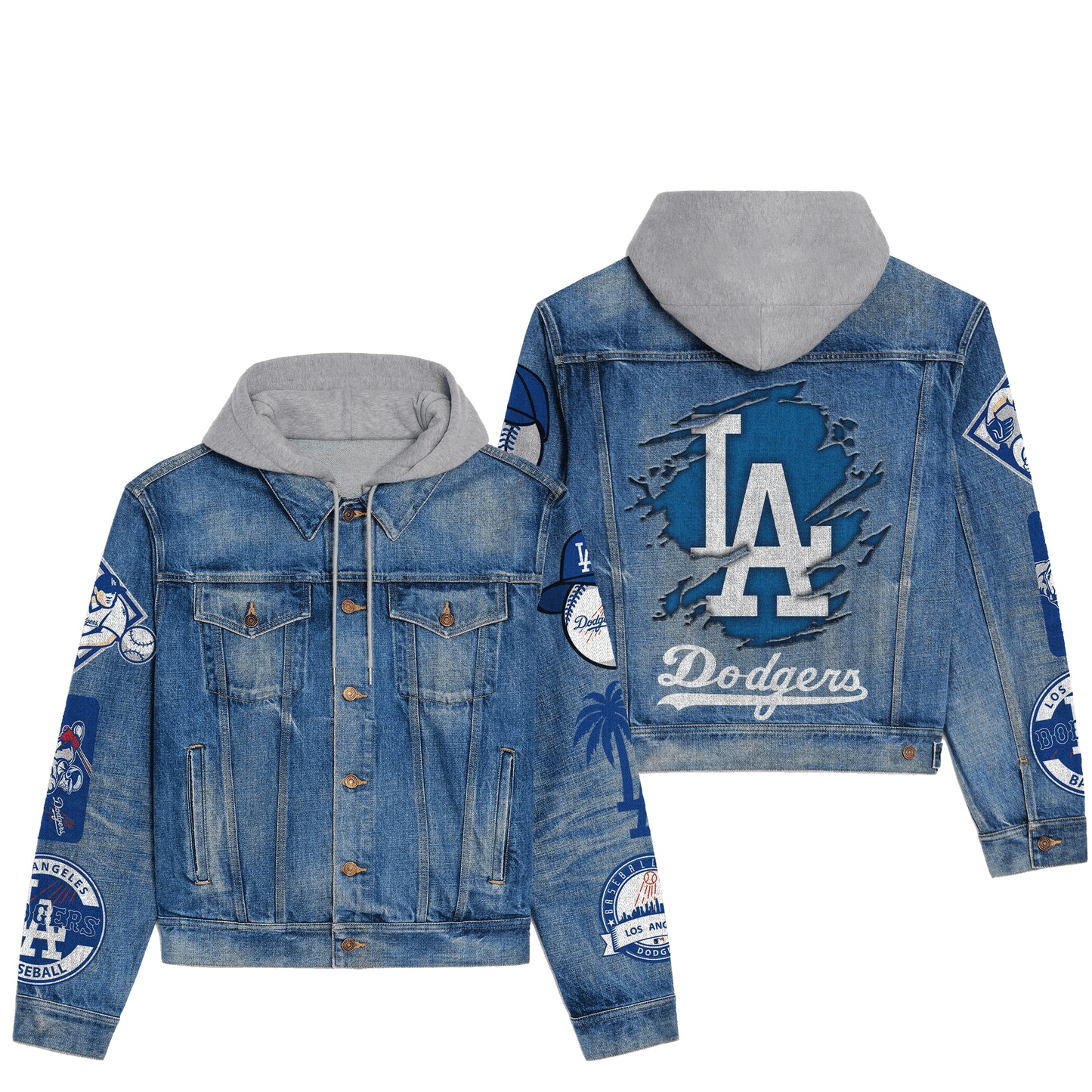 Los Angeles Dodgers Premium Hooded Denim Jacket New Collection AZBTHDJ000568