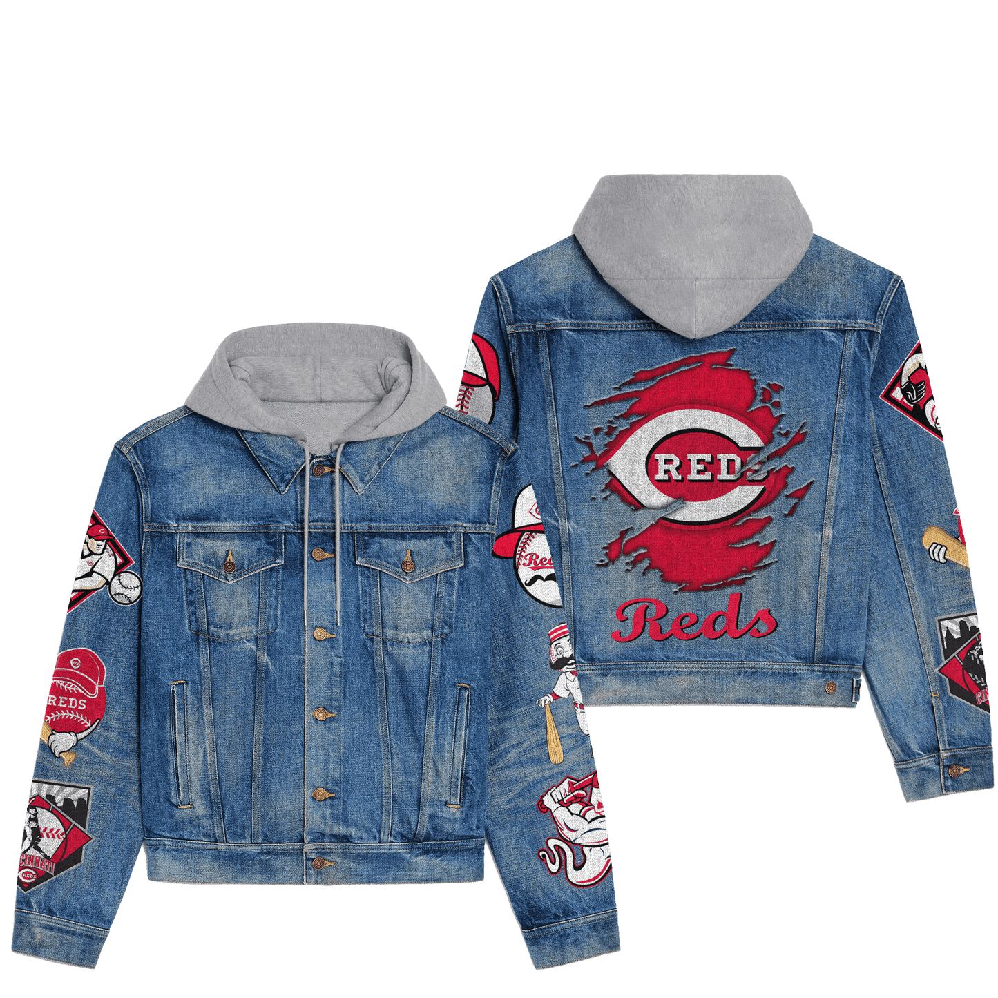 Cincinnati Reds Premium Hooded Denim Jacket New Collection AZBTHDJ000569