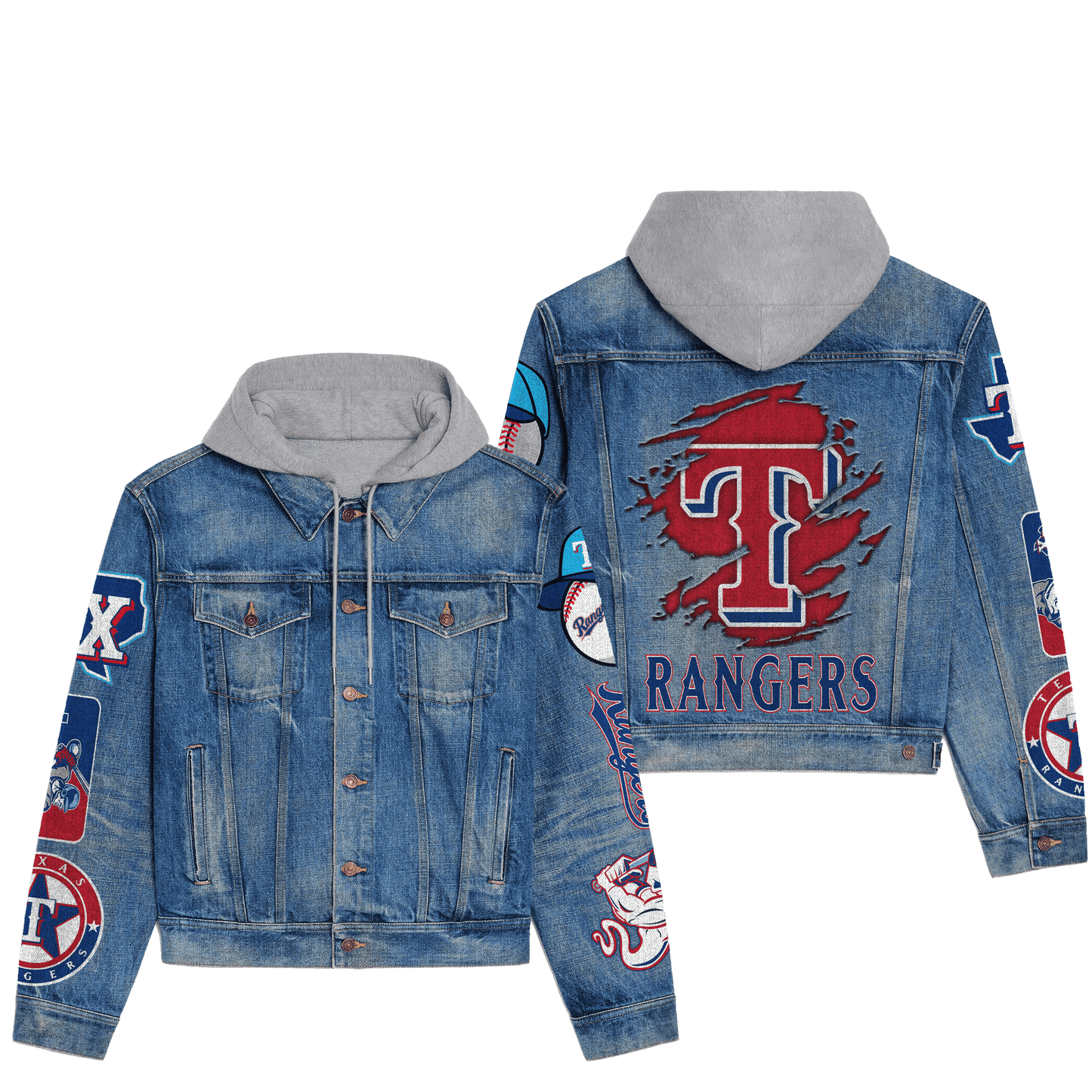 Texas Rangers Premium Hooded Denim Jacket New Collection AZBTHDJ000570
