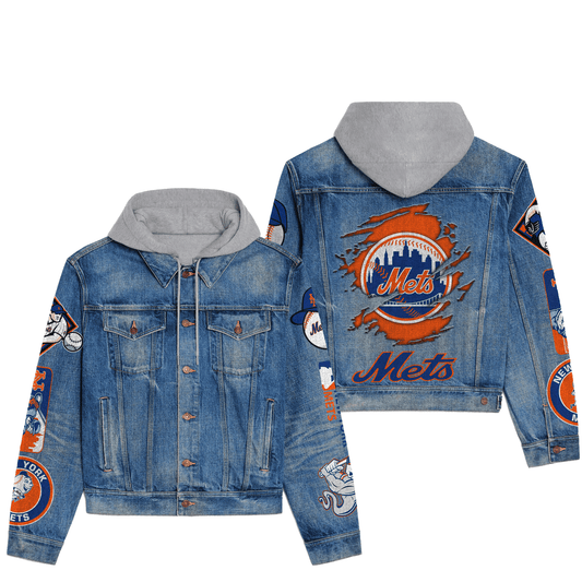 New York Mets Premium Hooded Denim Jacket New Collection AZBTHDJ000582