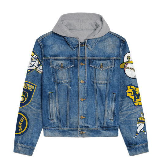 Milwaukee Brewers Premium Hooded Denim Jacket New Collection AZBTHDJ000579