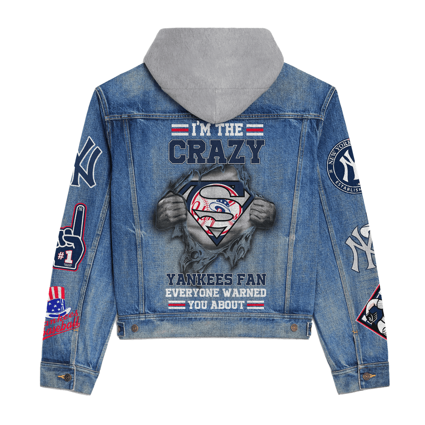 New York Yankees Premium Hooded Denim Jacket New Collection AZBTHDJ000603