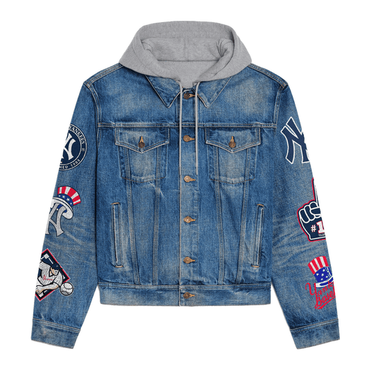 New York Yankees Premium Hooded Denim Jacket New Collection AZBTHDJ000603
