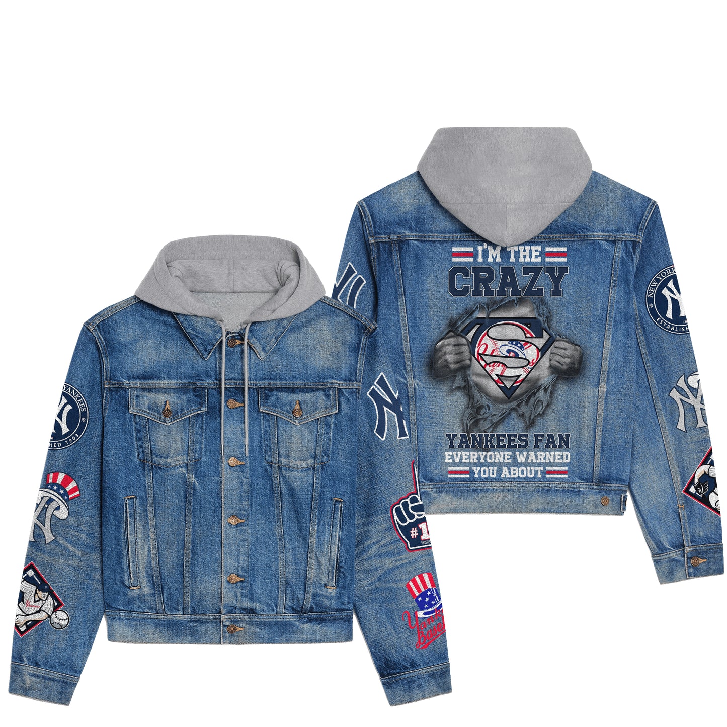 New York Yankees Premium Hooded Denim Jacket New Collection AZBTHDJ000603