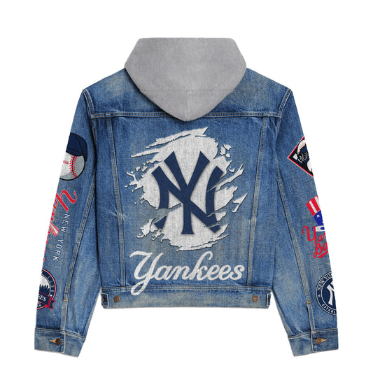 New York Yankees Premium Hooded Denim Jacket New Collection AZBTHDJ000605