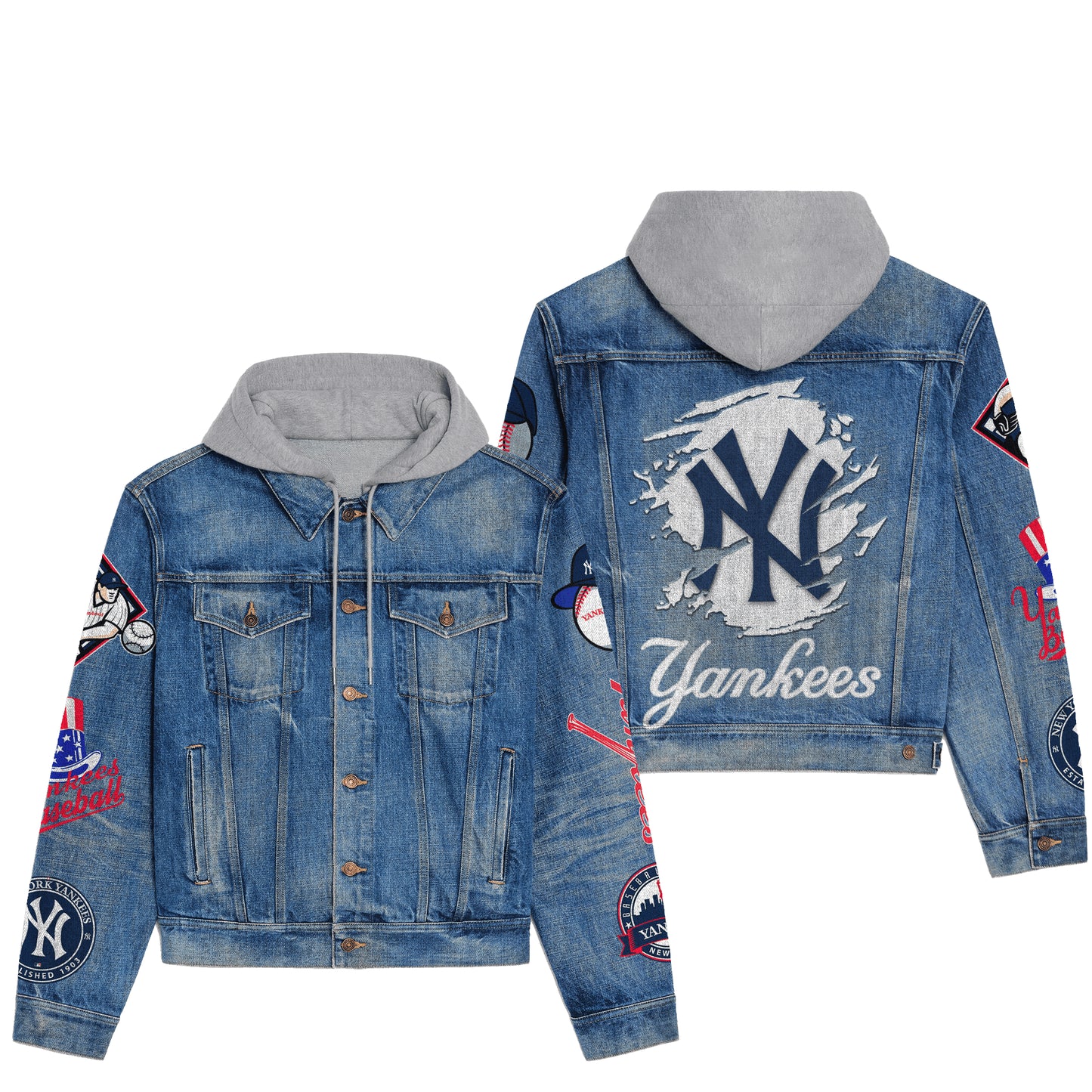 New York Yankees Premium Hooded Denim Jacket New Collection AZBTHDJ000605