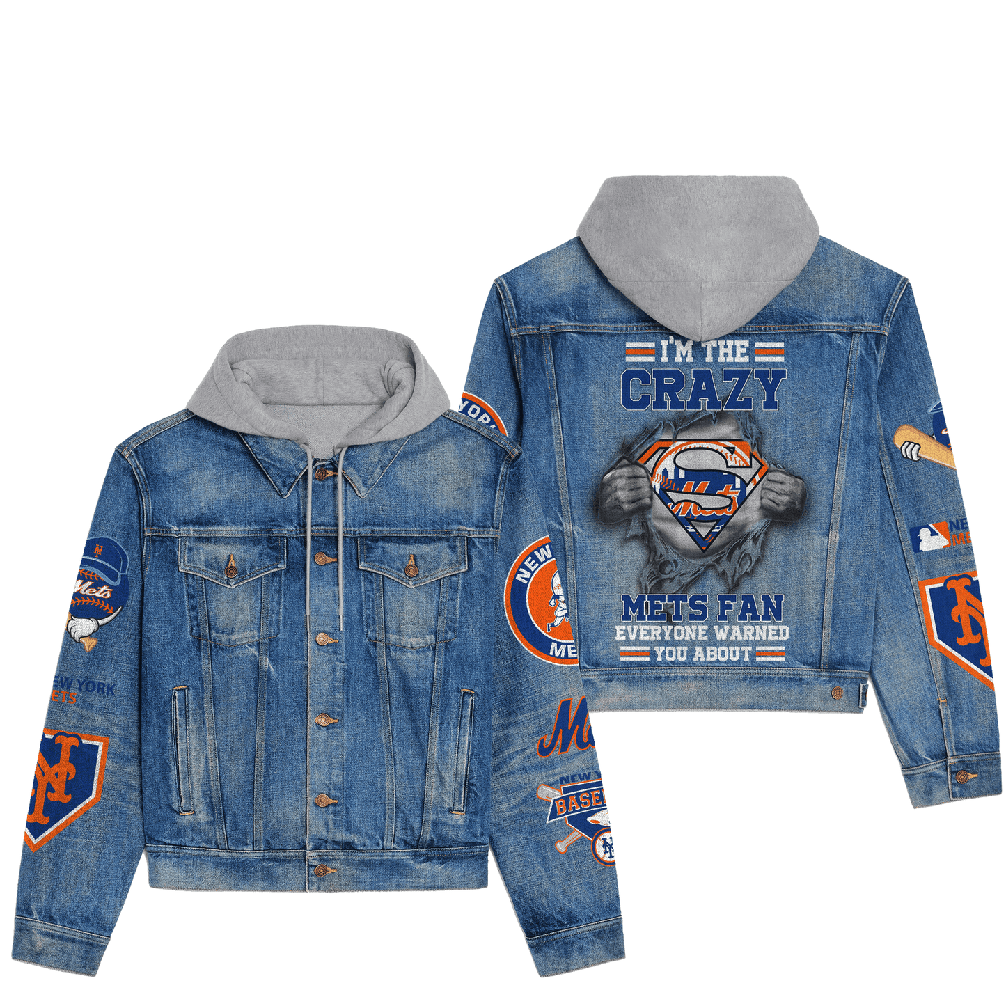 New York Mets Premium Hooded Denim Jacket New Collection AZBTHDJ000598