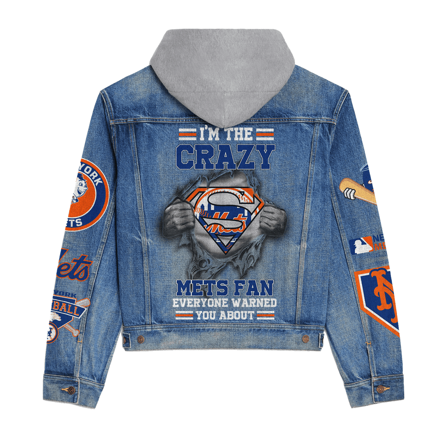 New York Mets Premium Hooded Denim Jacket New Collection AZBTHDJ000598